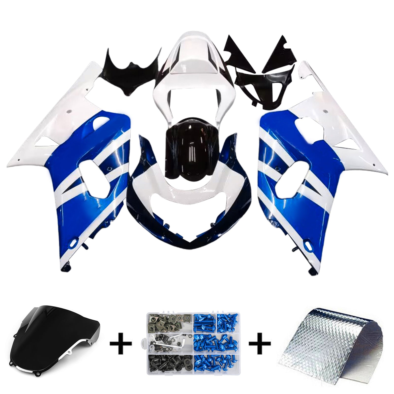 Amotopart Suzuki 01-03 GSXR600 & 00-03 GSXR750 White Blue Fairing Kit