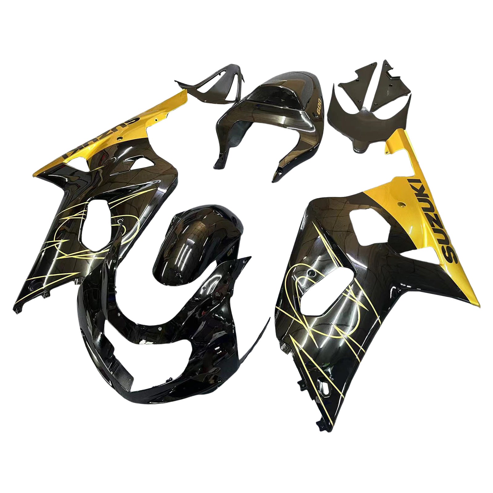 Amotopart Suzuki 01-03 GSXR600 & 00-03 GSXR750 Black Gold Fairing Kit