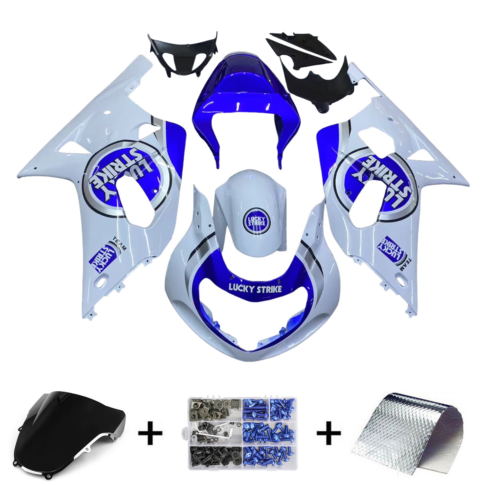 Amotopart 2001-2003 GSXR600 2000-2003 GSXR750 K1 SUZUKI WIT MET BLAUWE EMBLES KOBEL KIT
