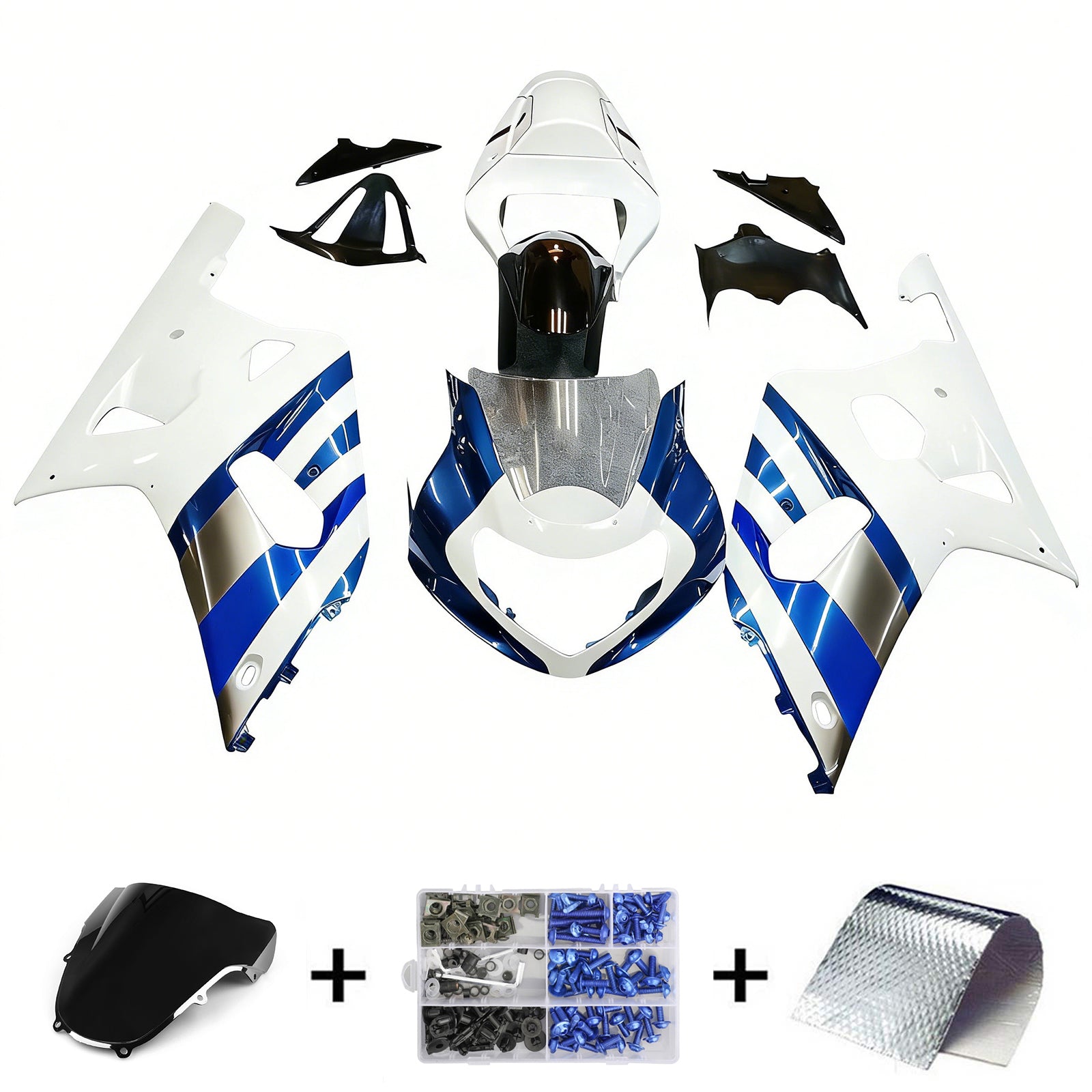 Amotopart 2001-2003 GSXR600 2000-2003 GSXR750 K1 Suzuki Blue White Fairing Kit