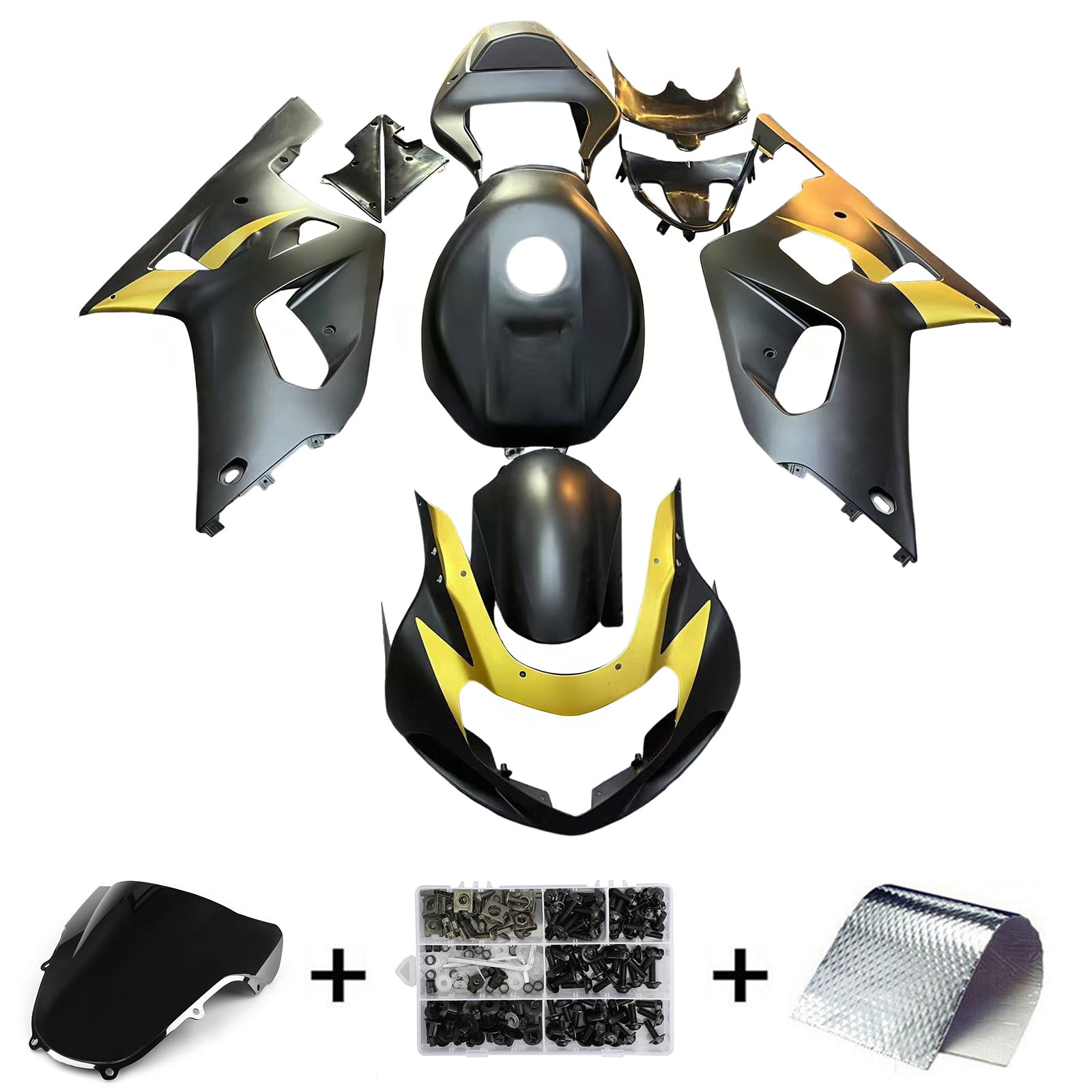 Amotopart 2001-2003 GSXR600 2000-2003 GSXR750 K1 Suzuki Matte Black Gold Fairing Kit