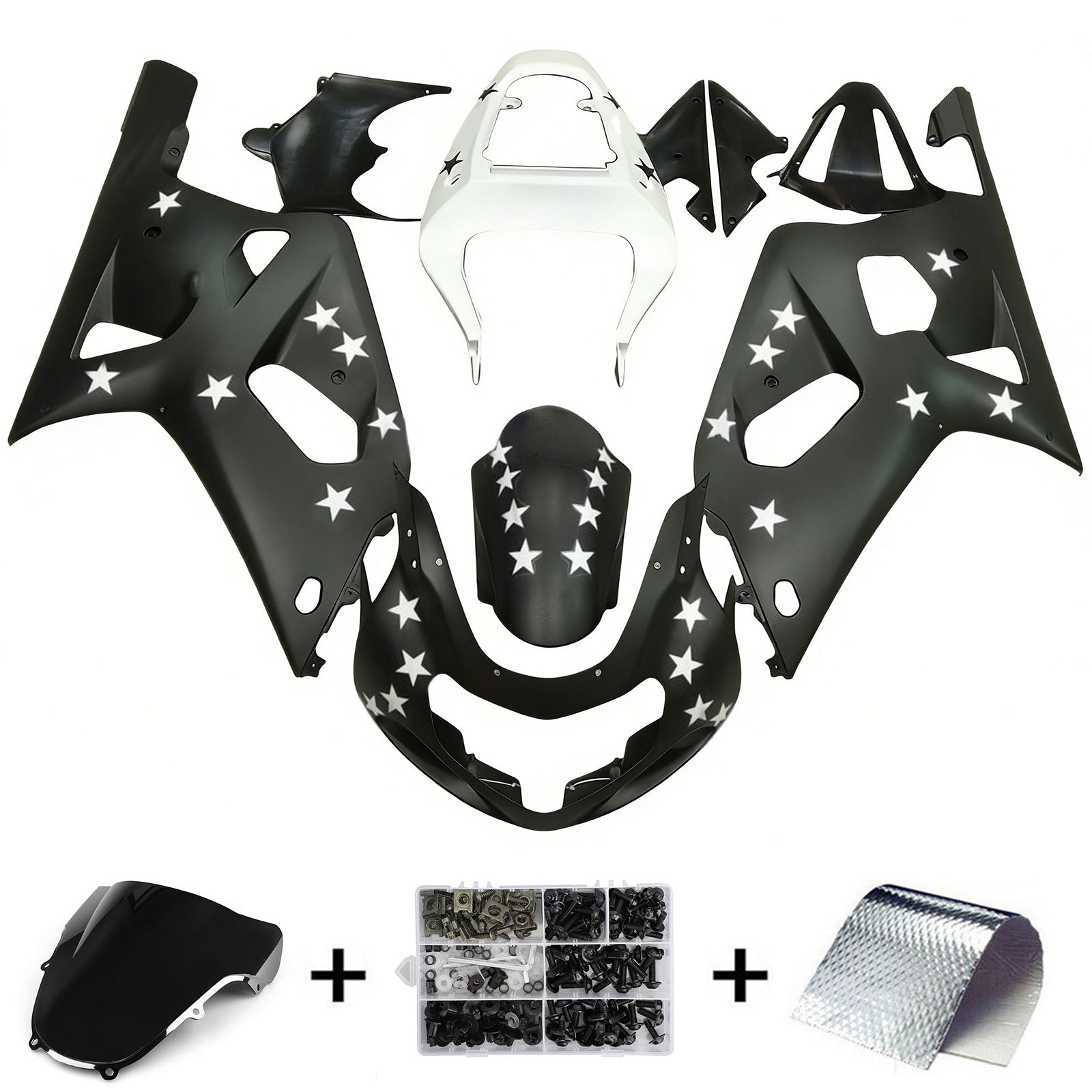 Amotopart 2001-2003 GSXR600 2000-2003 GSXR750 K1 Suzuki Matte Black with Stars Fairing Kit