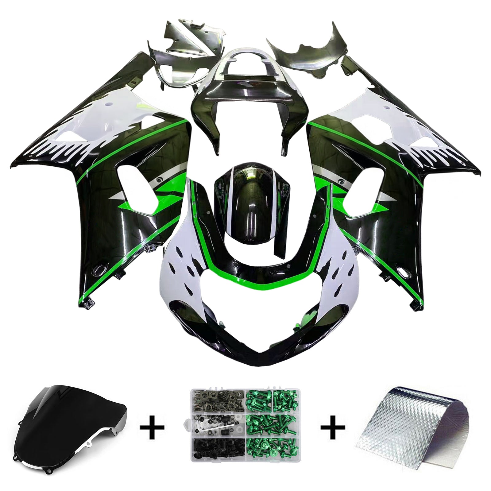 Amotopart 2001-2003 GSXR600 2000-2003 GSXR750 K1 Suzuki Green Black Fairing Kit
