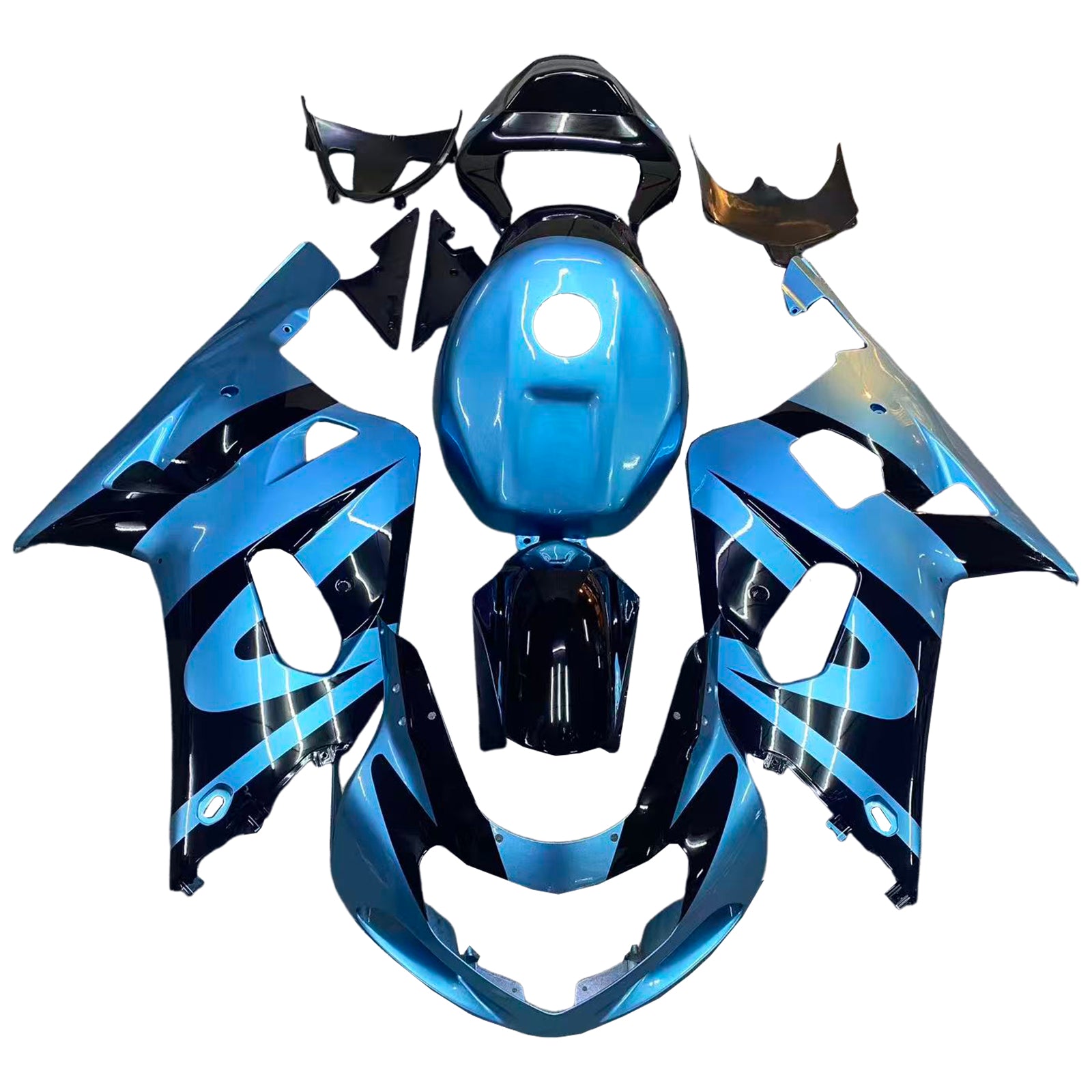 Amotopart Suzuki 00-03 GSXR 750 & 01-03 GSXR 600 Black Light Blue Fairing Kit