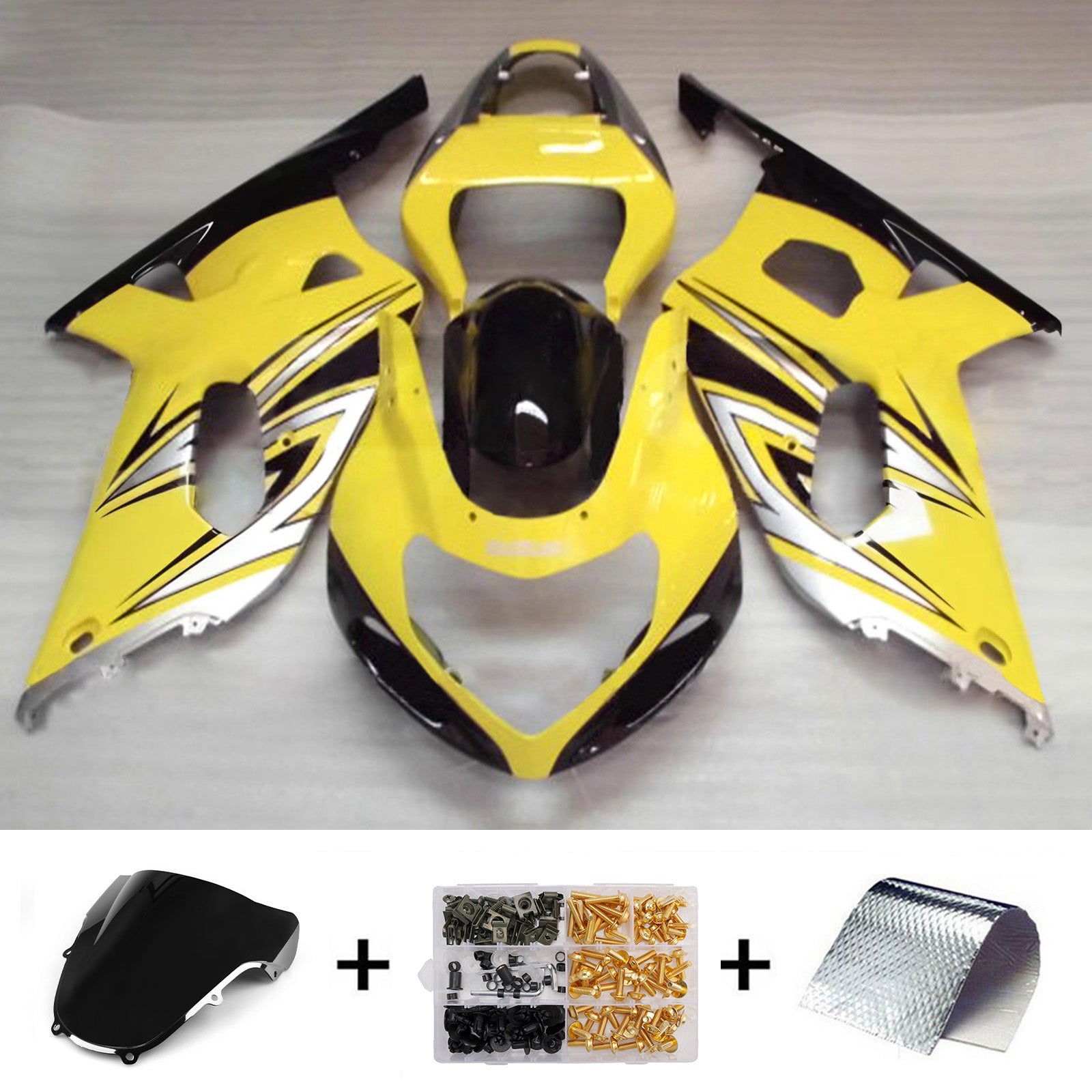 Amotopart Suzuki 2001-2003 GSXR 600 2000-2003 GSXR 750 Yellow Black Silver Fairing Kit