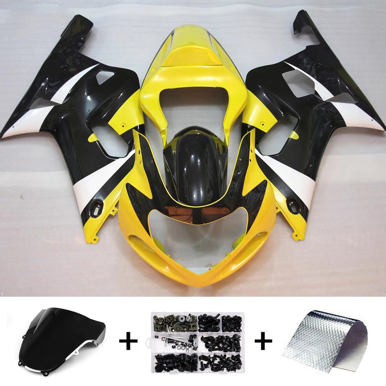 Amotopart Suzuki 2001-2003 GSXR 600 2000-2003 GSXR 750 Yellow Black White Fairing Kit
