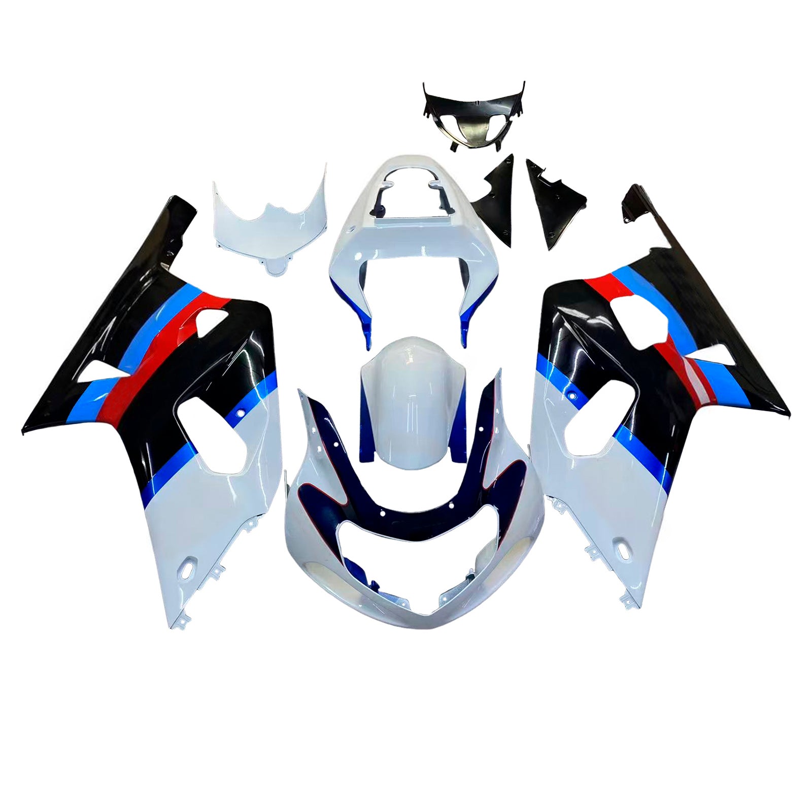 Amotopart Suzuki 01-03 GSXR600 & 00-03 GSXR750 White Black Fairing Kit