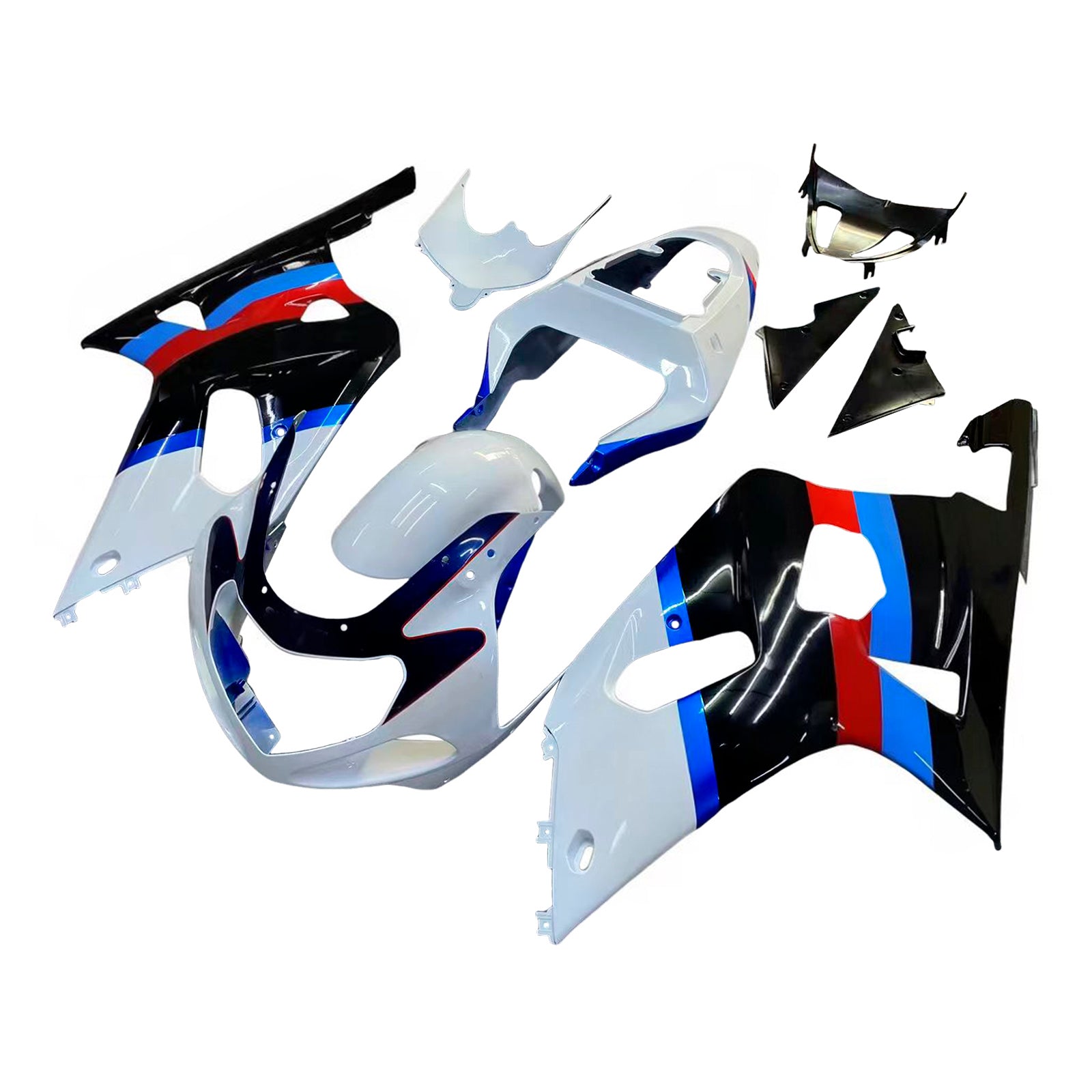 Amotopart Suzuki 01-03 GSXR600 & 00-03 GSXR750 White Black Fairing Kit