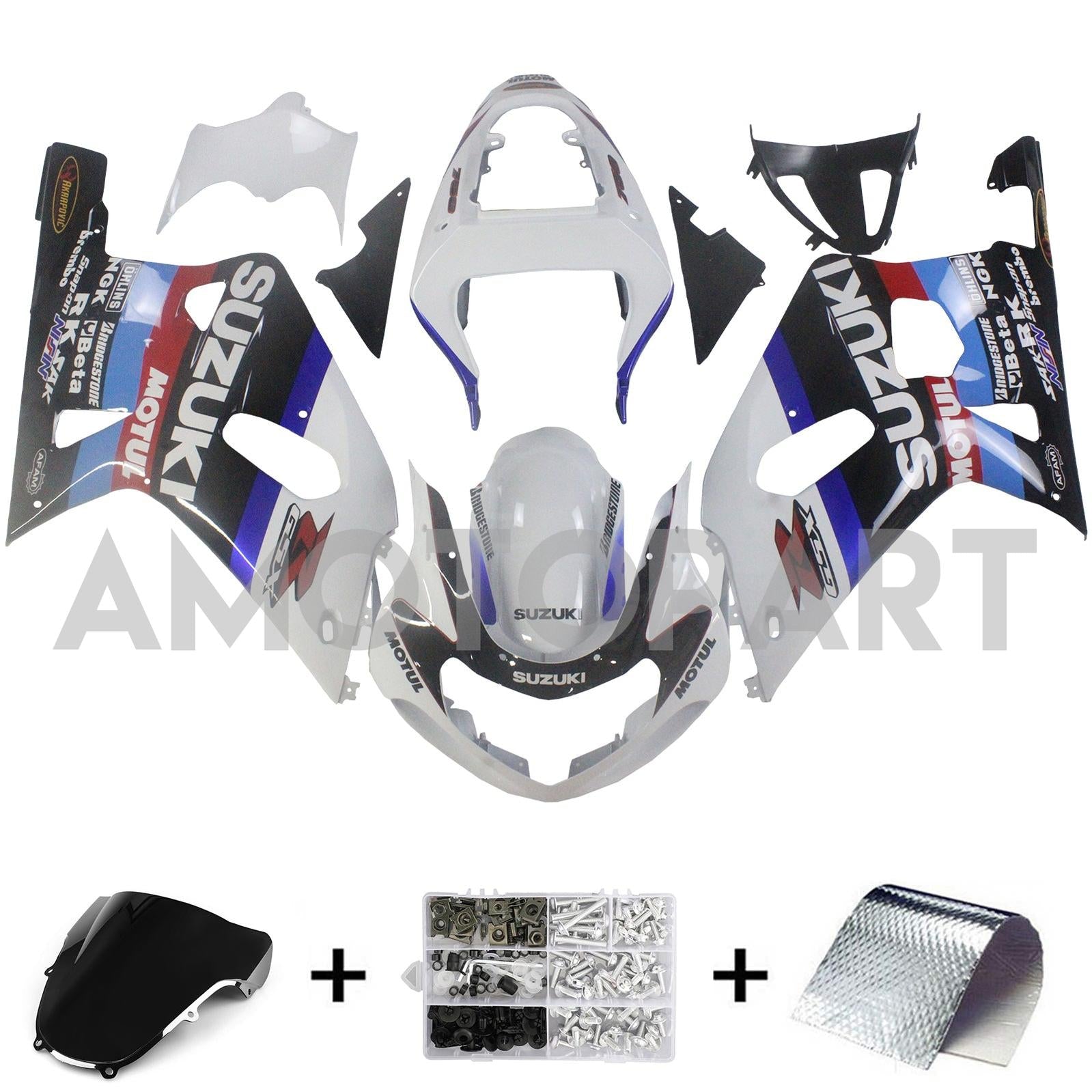 Amotopart Suzuki 01-03 GSXR600 & 00-03 GSXR750 Fairing multi white black Kit