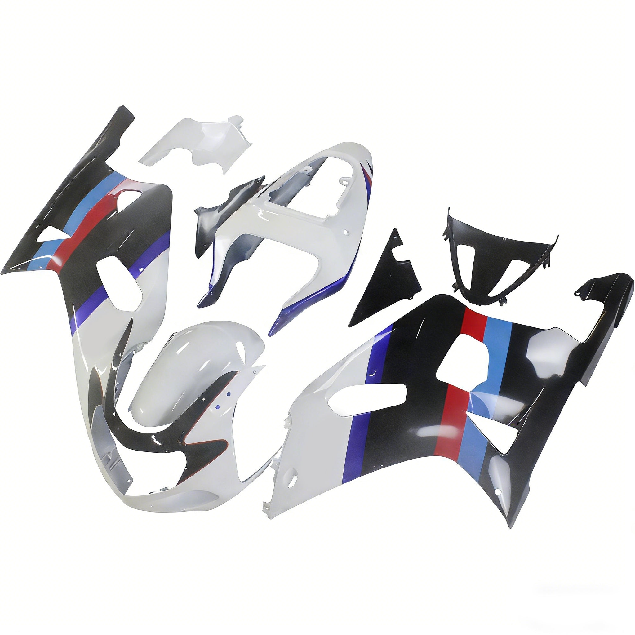 Amotopart スズキ 01-03 GSXR600 & 00-03 GSXR750 フェアリング マルチ ホワイト ブラック キット