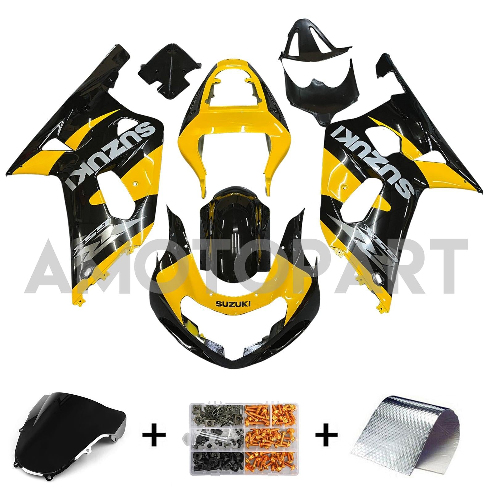 Amotopart Suzuki 01-03 GSXR600 & 00-03 GSXR750 Fairing Yellow Black Kit