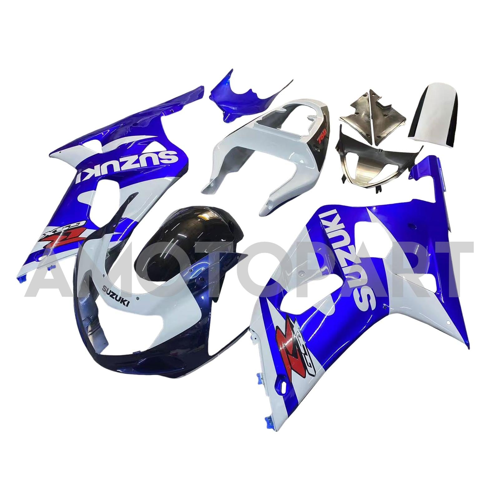 Amotopart Suzuki 01-03 GSXR600 & 00-03 GSXR750 Fairing White Blue Kit