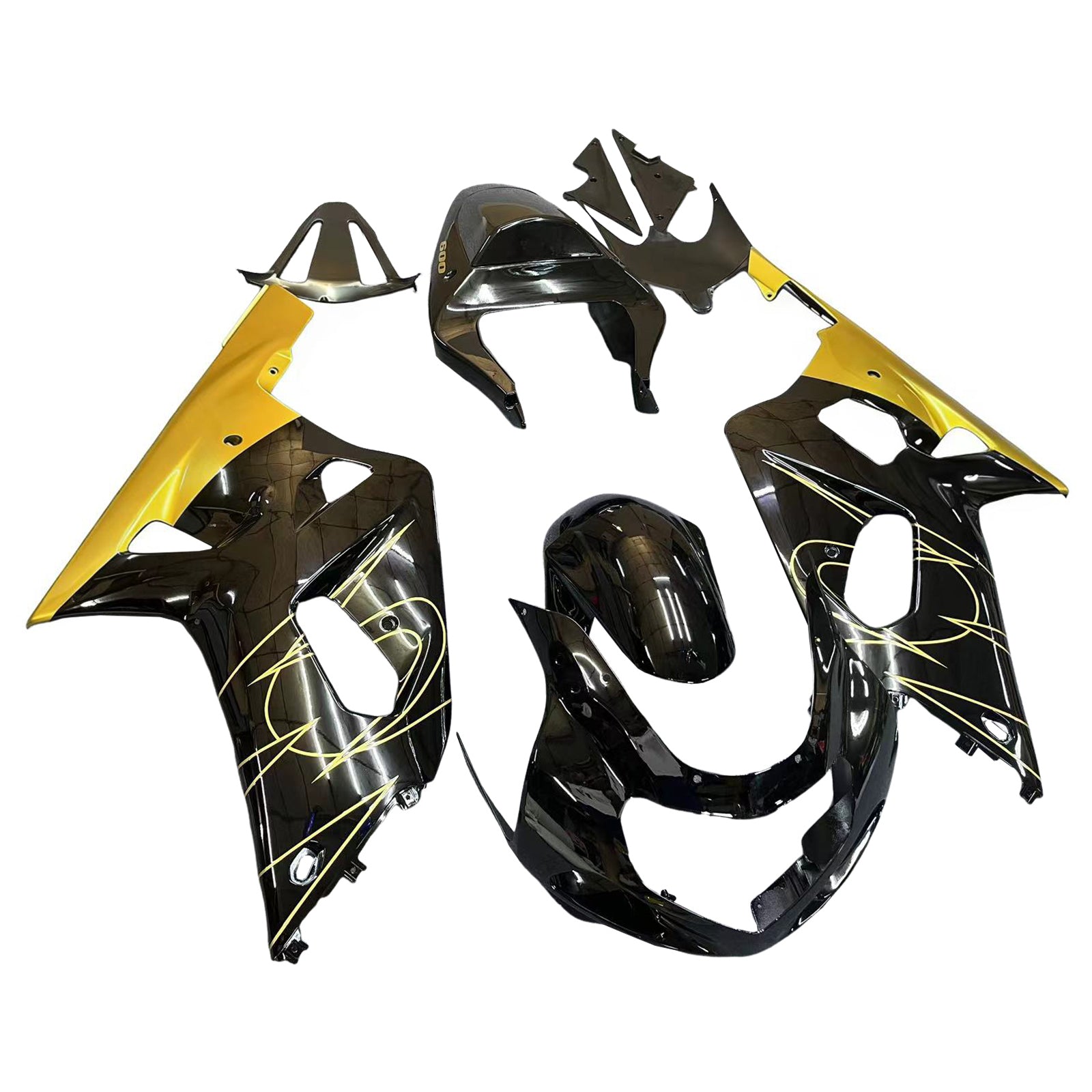 Amotopart Suzuki 01-03 GSXR600 & 00-03 GSXR750 Fairing Black Gold Kit