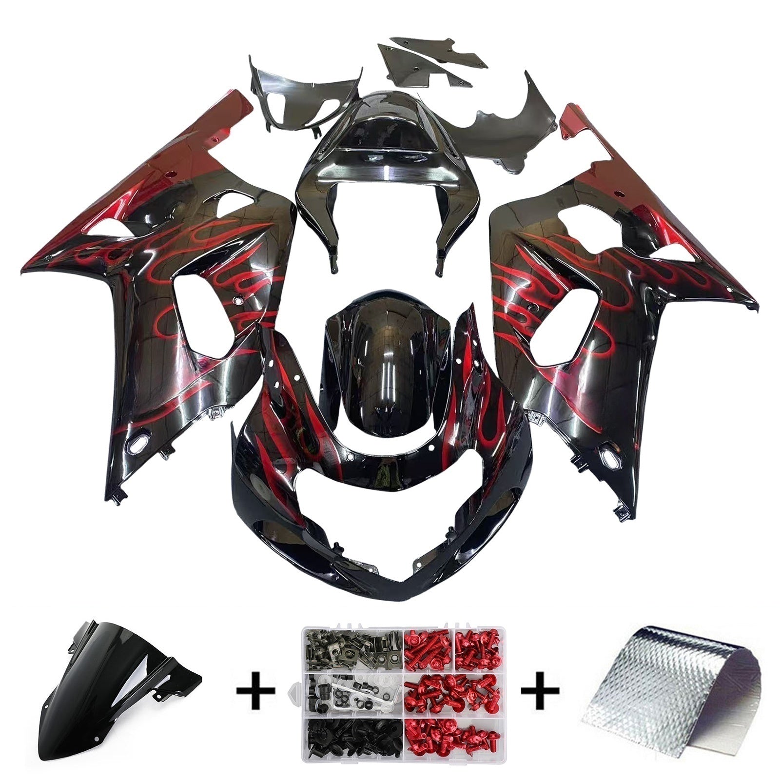 Amotopart Kit carena Suzuki 01-03 GSXR600 e 00-03 GSXR750 nero rosso