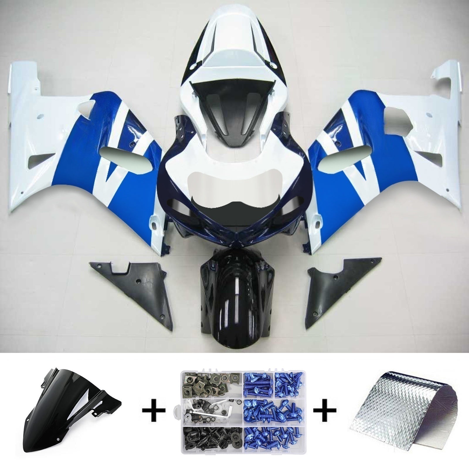 Amotopart Suzuki 01-03 GSXR600 e 00-03 GSXR750 Kit carena blu bianco