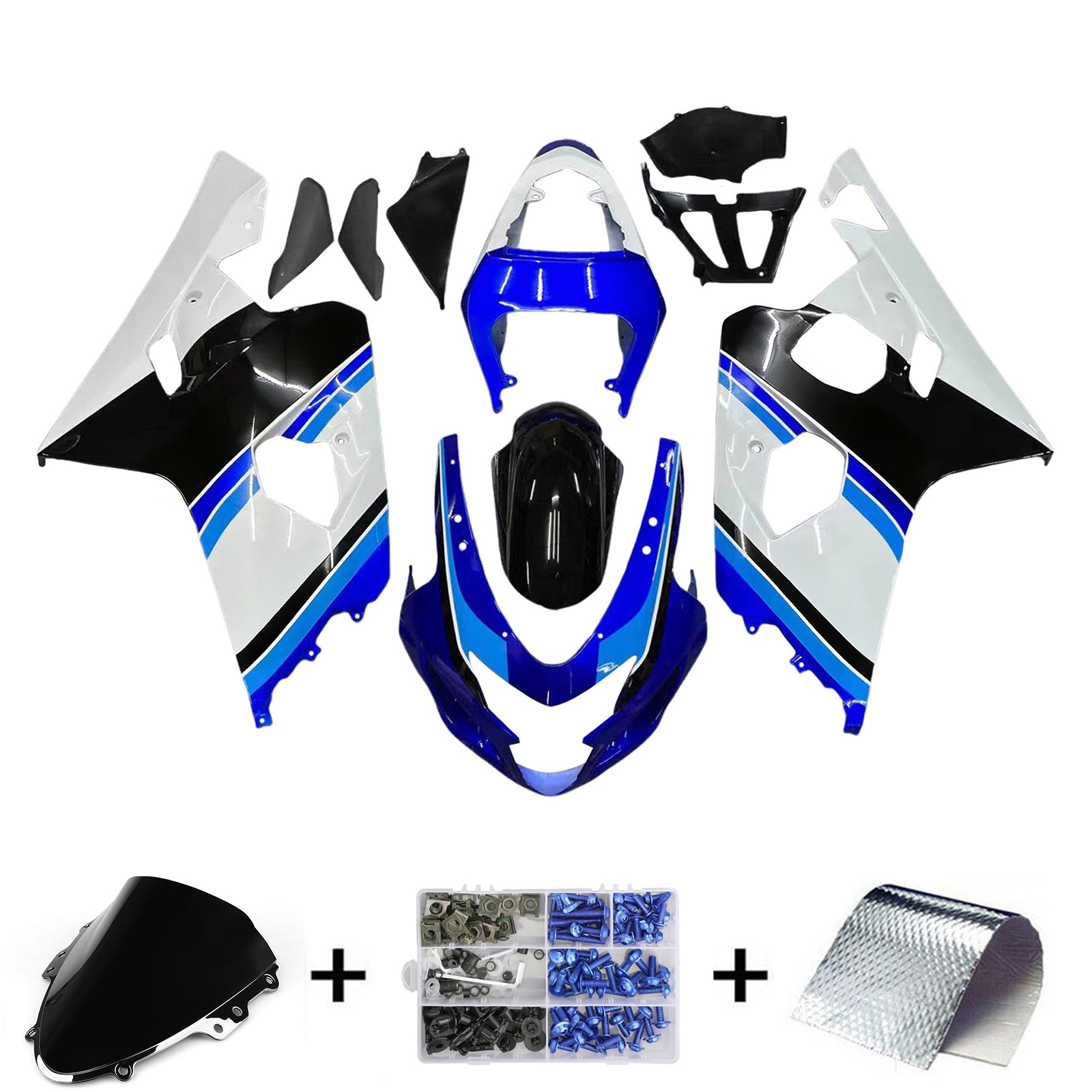 Amotopart 2004-2005 Suzuki GSXR600750 Fairing White&Blue Kit