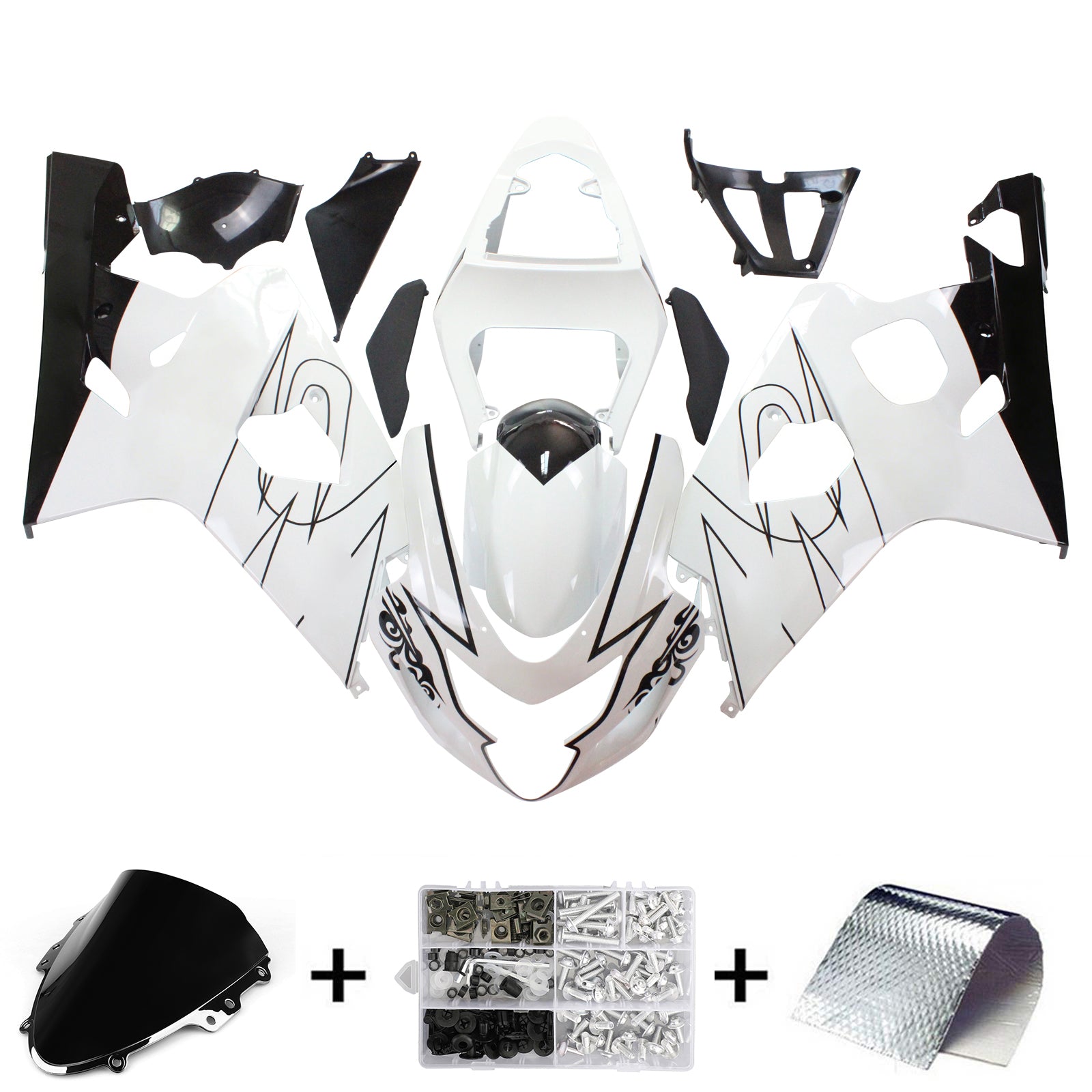 Suzuki GSXR 600 750 2004-2005 White Black Fairing Kit