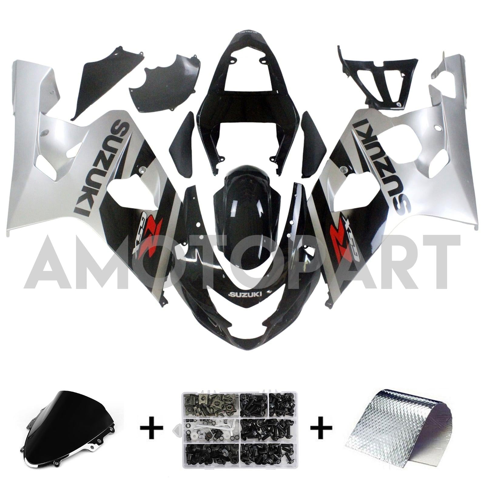 Amotopart 2004-2005 Suzuki GSXR600750 Fairing Black&Silver Kit