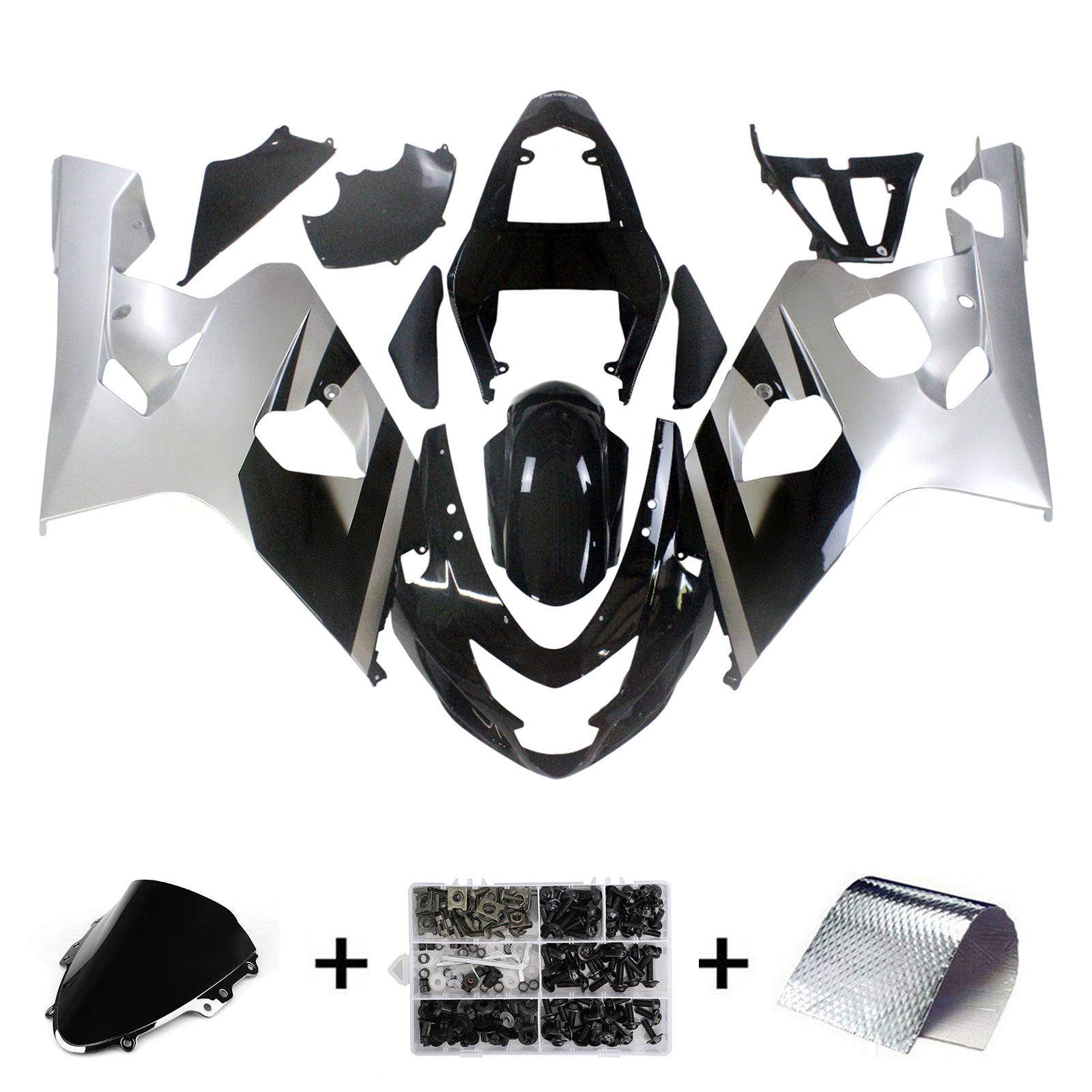Amotopart 2004-2005 Suzuki GSXR 600750 Fairing Black & Silver Kit