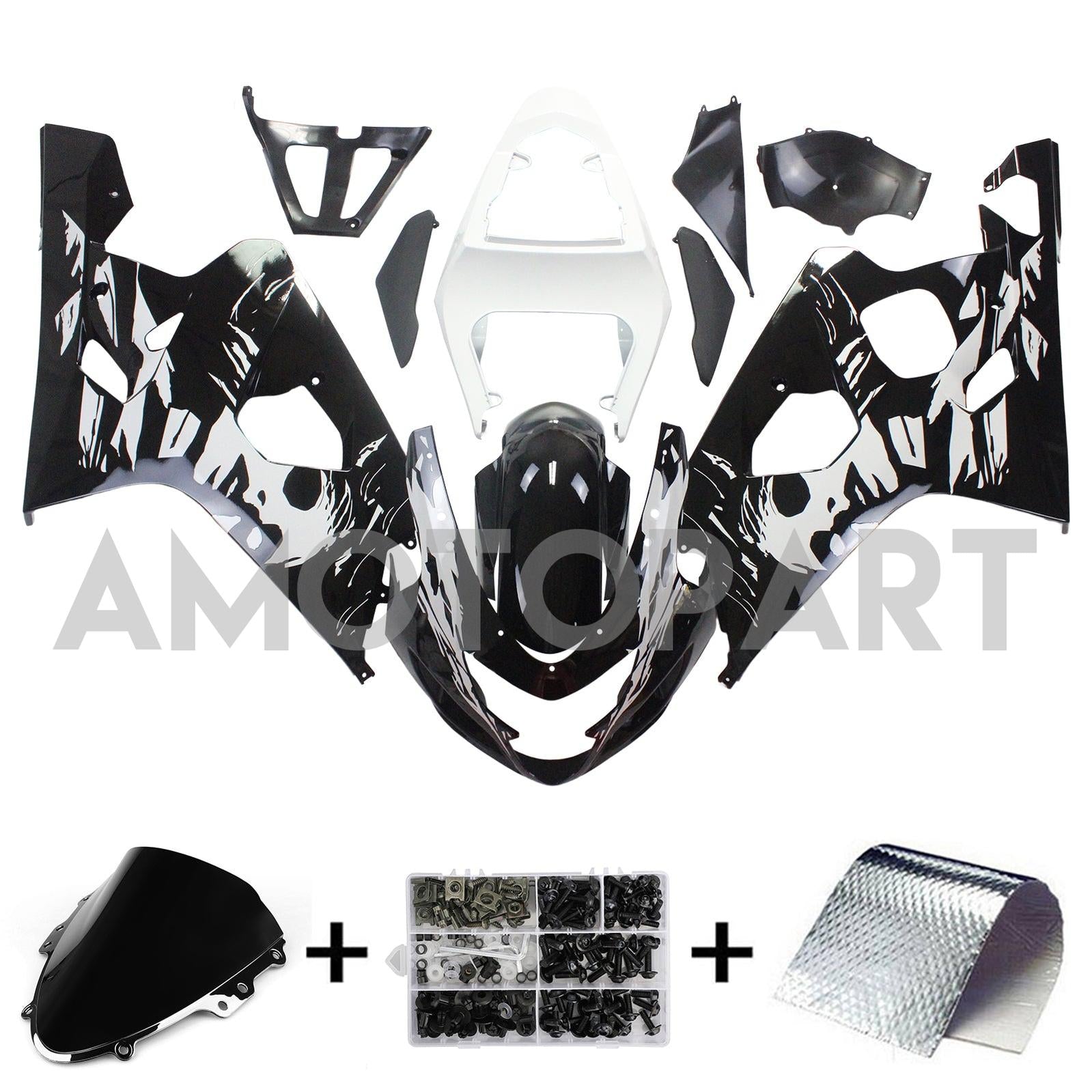 Amotopart Suzuki 2004-2005 GSXR 600/750 Black White Cartoon Fairing Kit