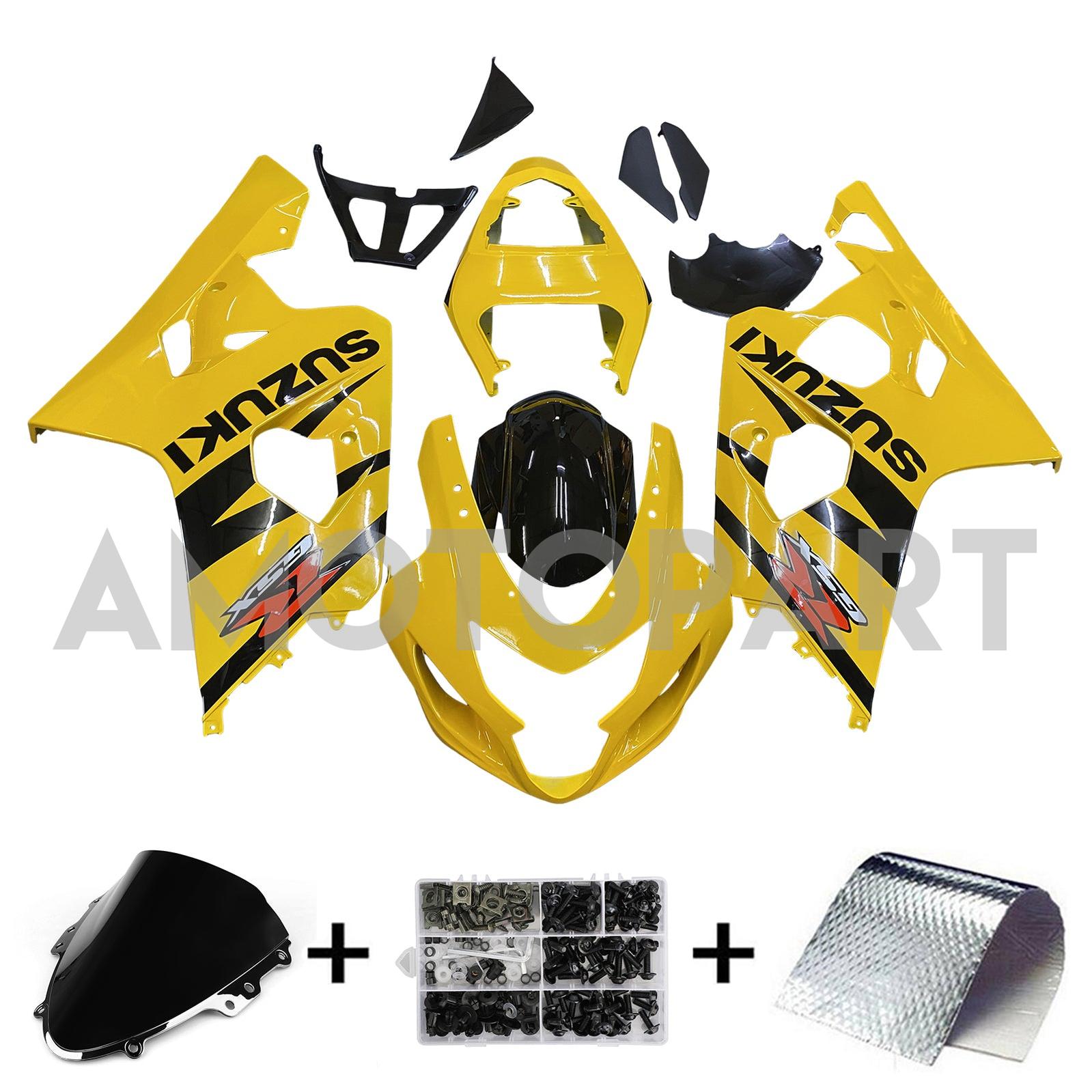 Amotopart Suzuki 2004-2005 GSXR 600/750 Black Yellow Fairing Kit