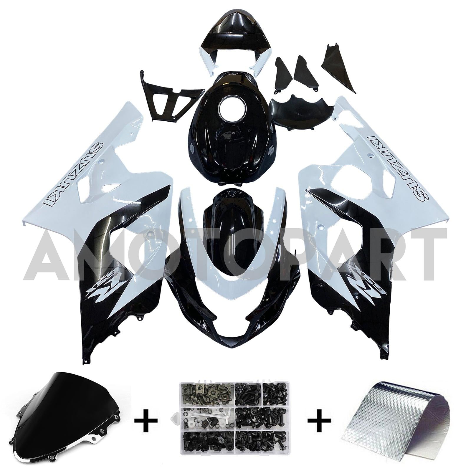 Amotopart 2004-2005 K4 GSXR 600/750 Suzuki White&Black Style1 Fairing Kit