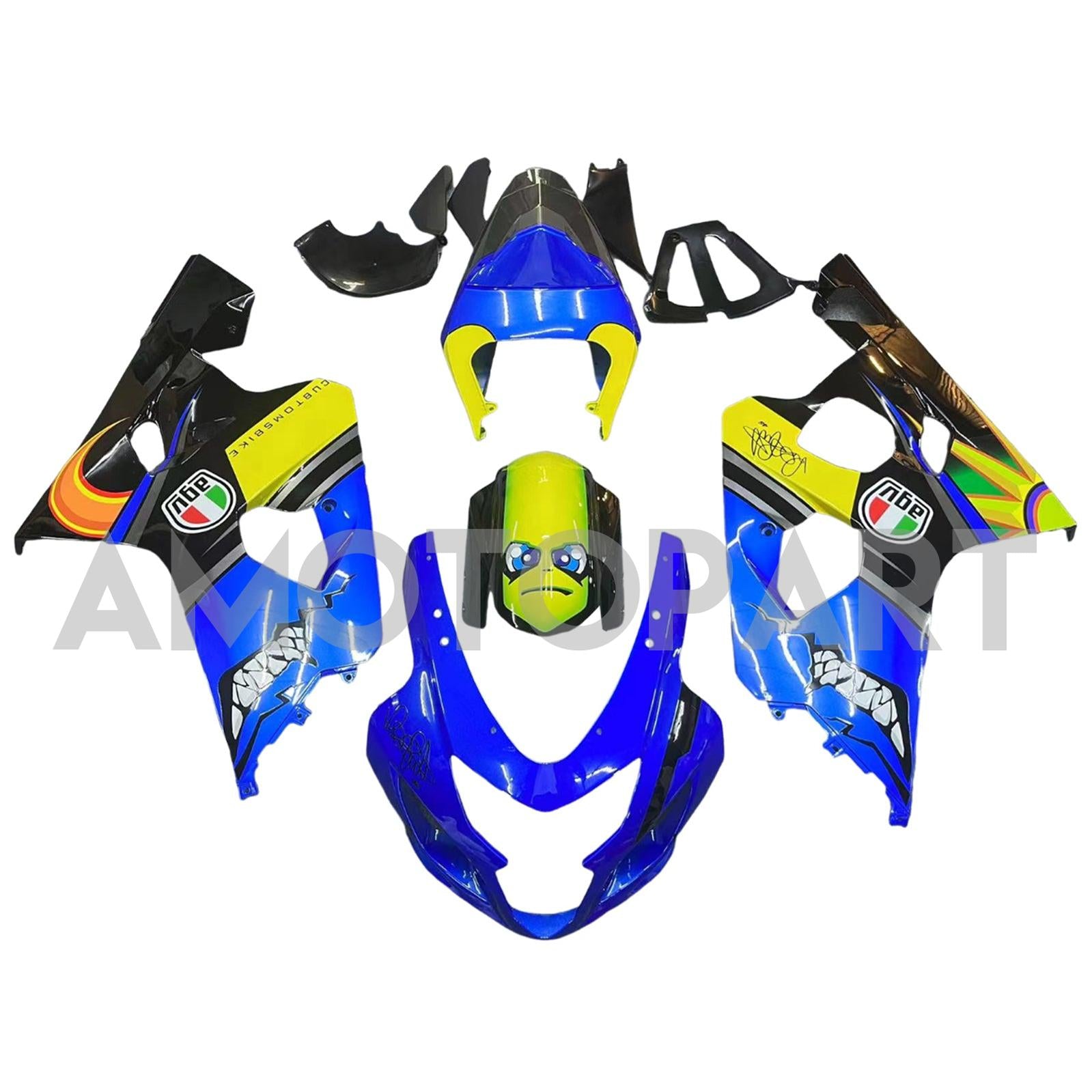 Amotopart 2004-2005 K4 GSXR 600/750 Suzuki Blue&Yellow Monster Fairing Kit