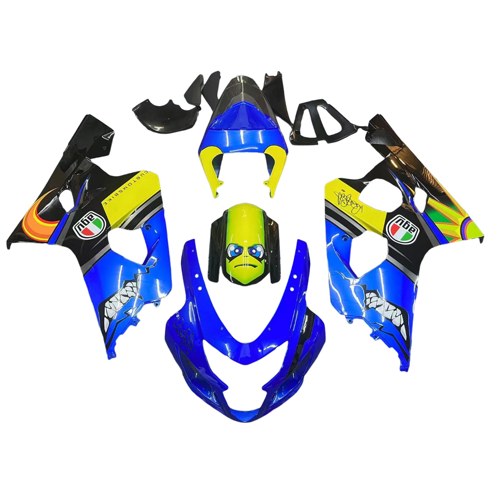 Amotopart 2004-2005 K4 GSXR 600/750 Suzuki Blue & Yellow Monster Fairing Kit
