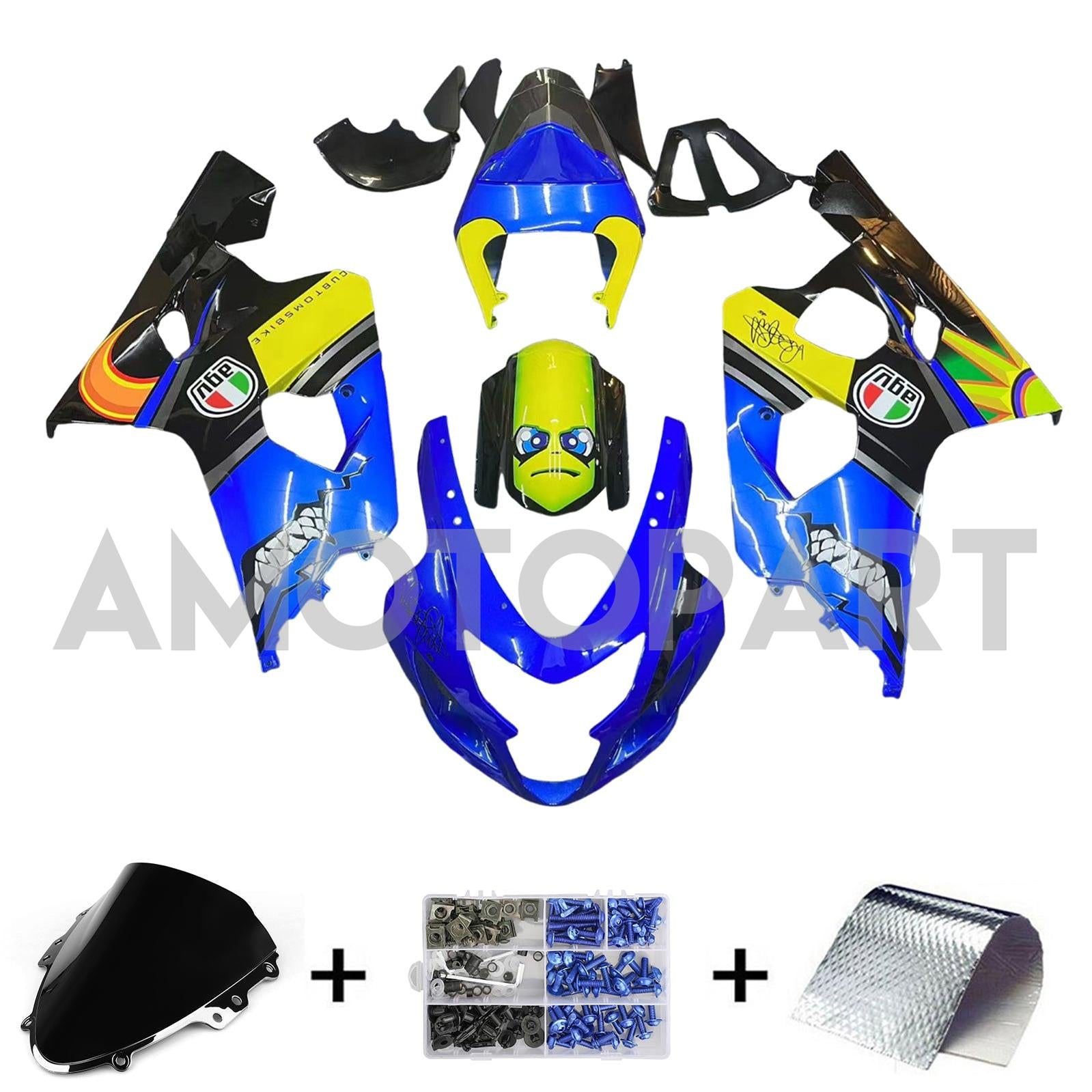 Amotopart 2004-2005 K4 GSXR 600/750 Suzuki Blue & Yellow Monster Fairing Kit