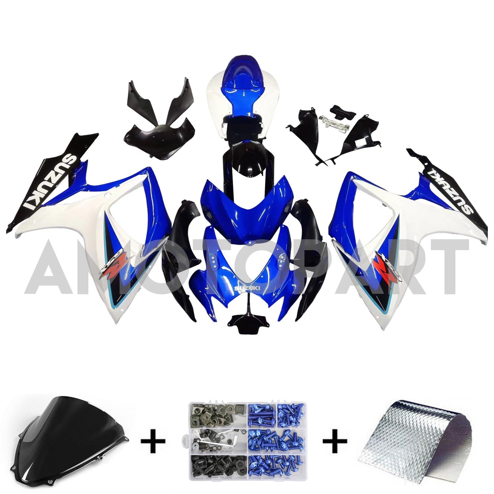 Amotopart 2006-2007 GSXR600750 Suzuki Fairing White&Blue Kit