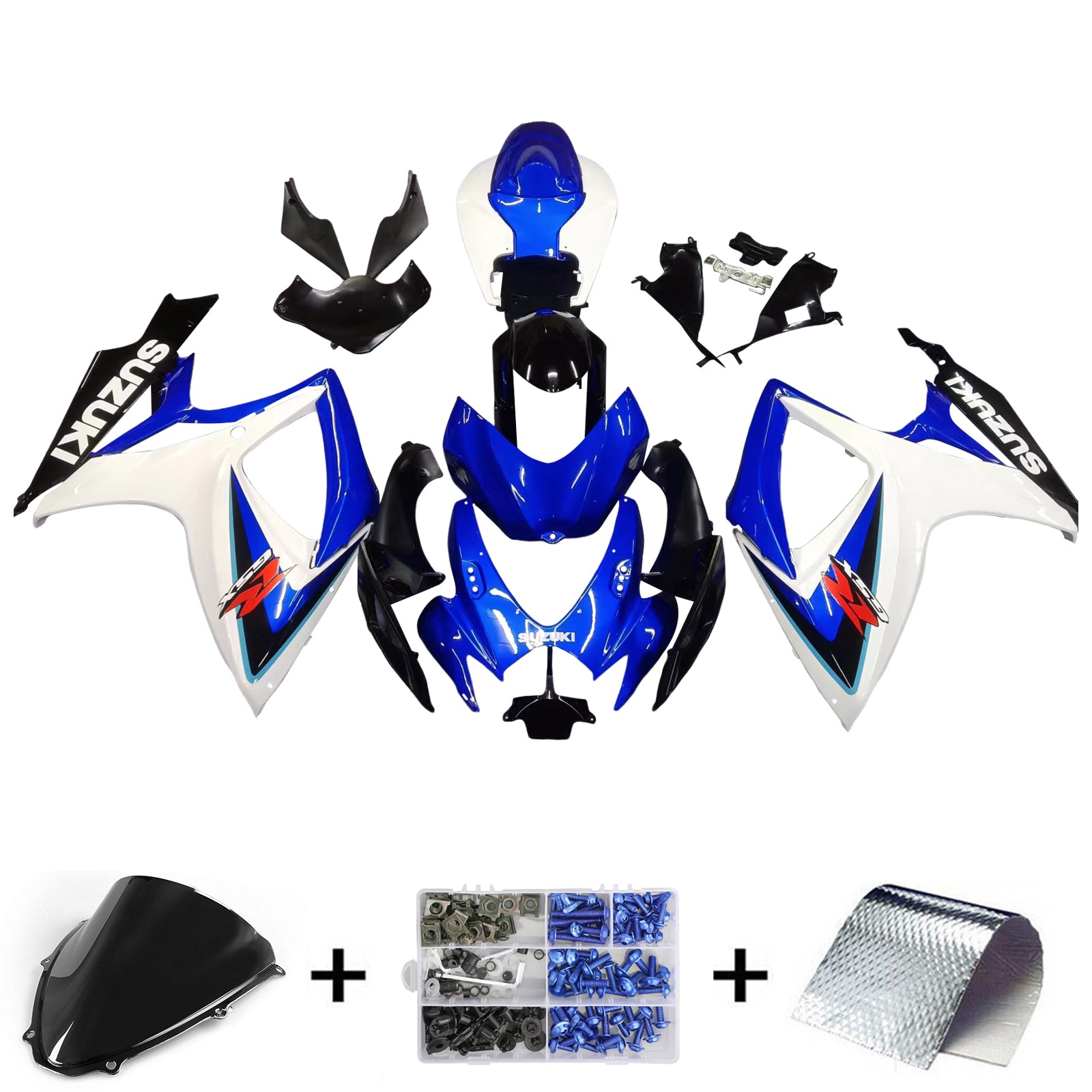 Amotopart 2006-2007 GSXR600750 Suzuki Fairing White&Blue Kit