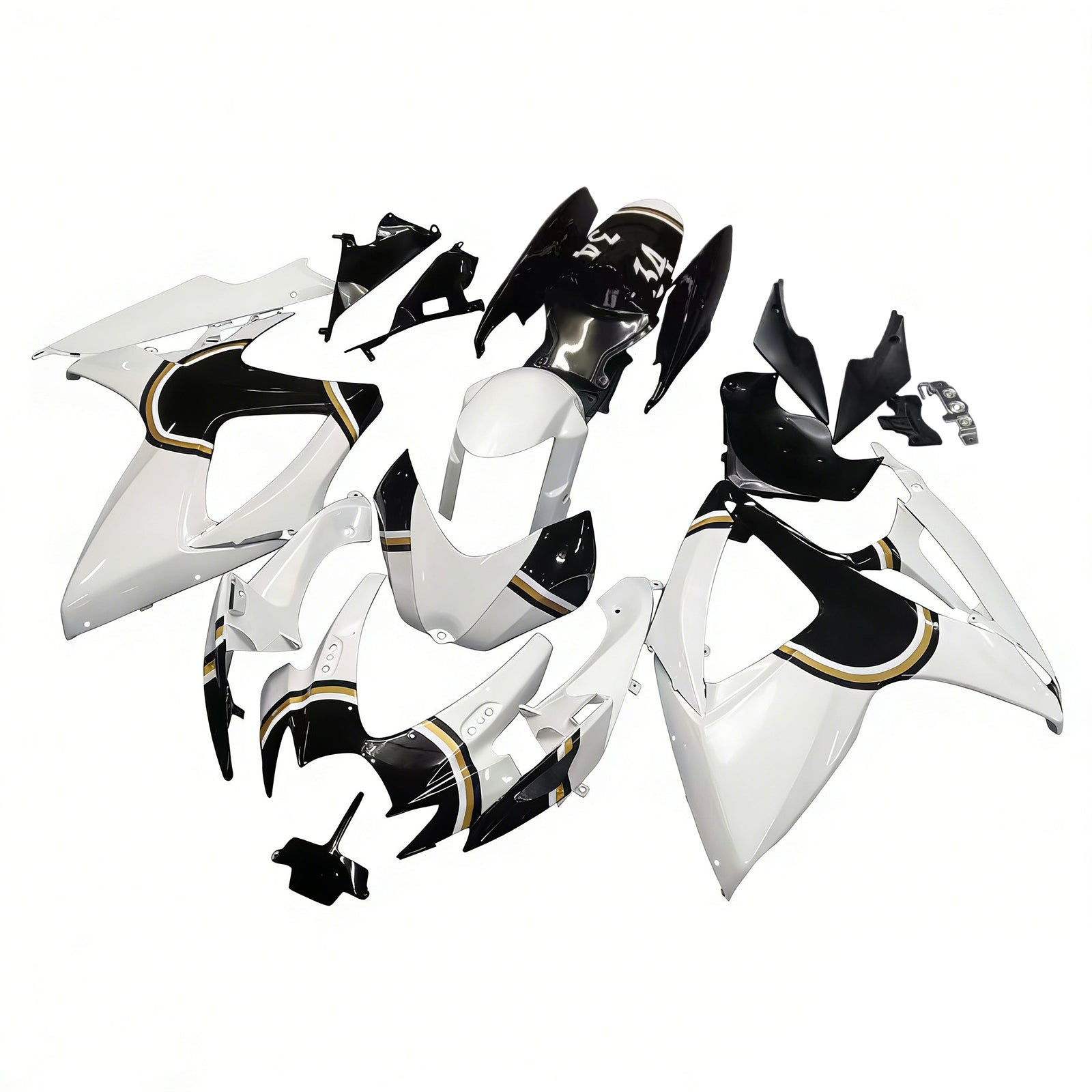Amotopart 2006–2007 K6 GSXR 600/750 Suzuki Weiß mit schwarzem Logo Verkleidungsset