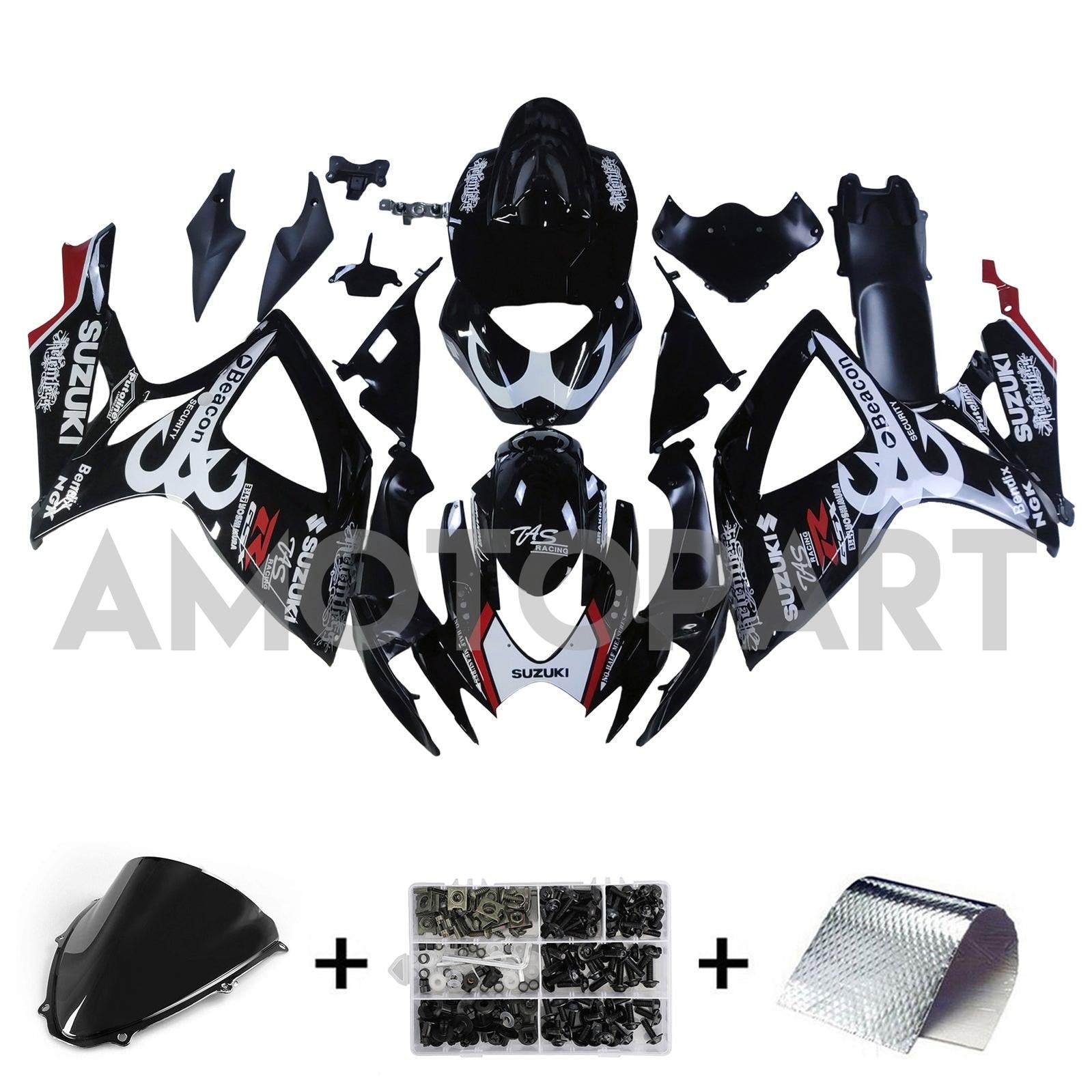 Amotopart 2006-2007 Suzuki GSXR 600/750 Black White Fairing Kit
