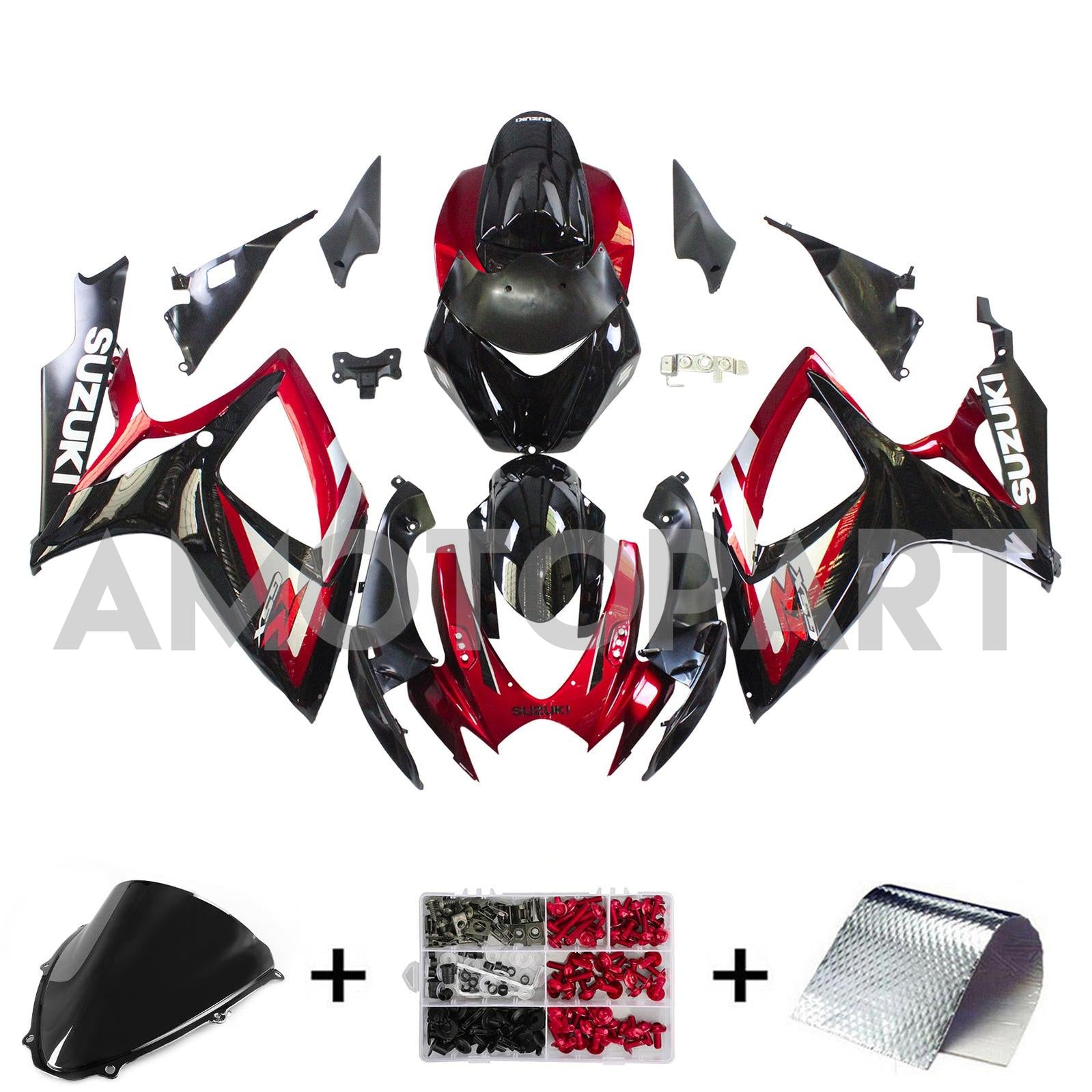 Amotopart Suzuki GSXR 600/750 Rouge 2006-2007&Kit de carénage noir