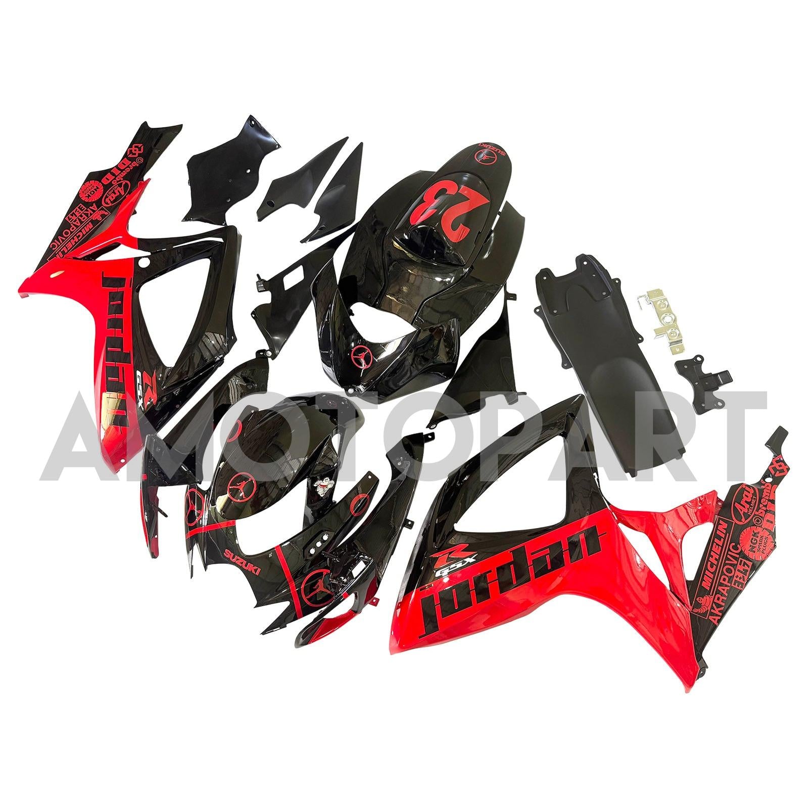 Amotopart 2006-2007 Suzuki GSXR 600/750 Jordan Black & Red Fairing Kit