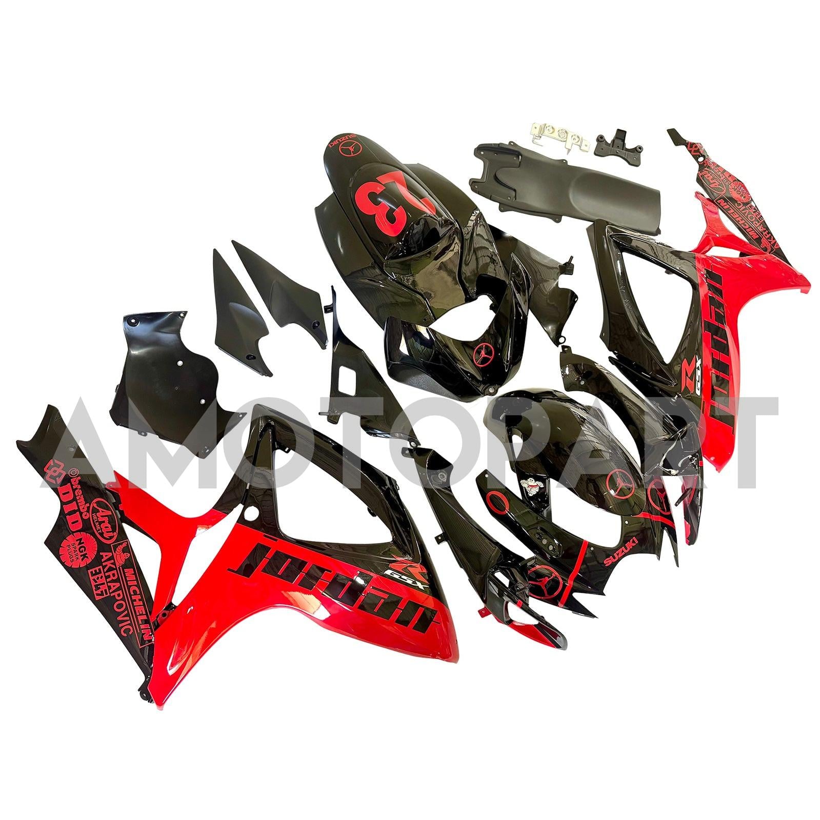Amotopart 2006-2007 Suzuki GSXR 600/750 Jordan Black & Red Fairing Kit