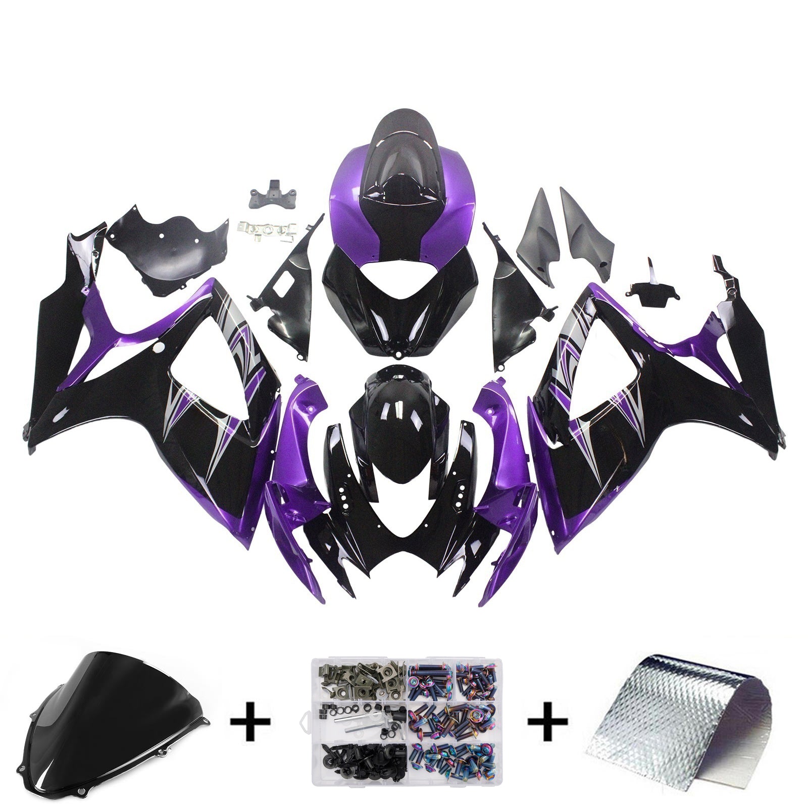 Amotopart 2006-2007 スズキ GSXR 600/750 ブラック&パープル フェアリングキット