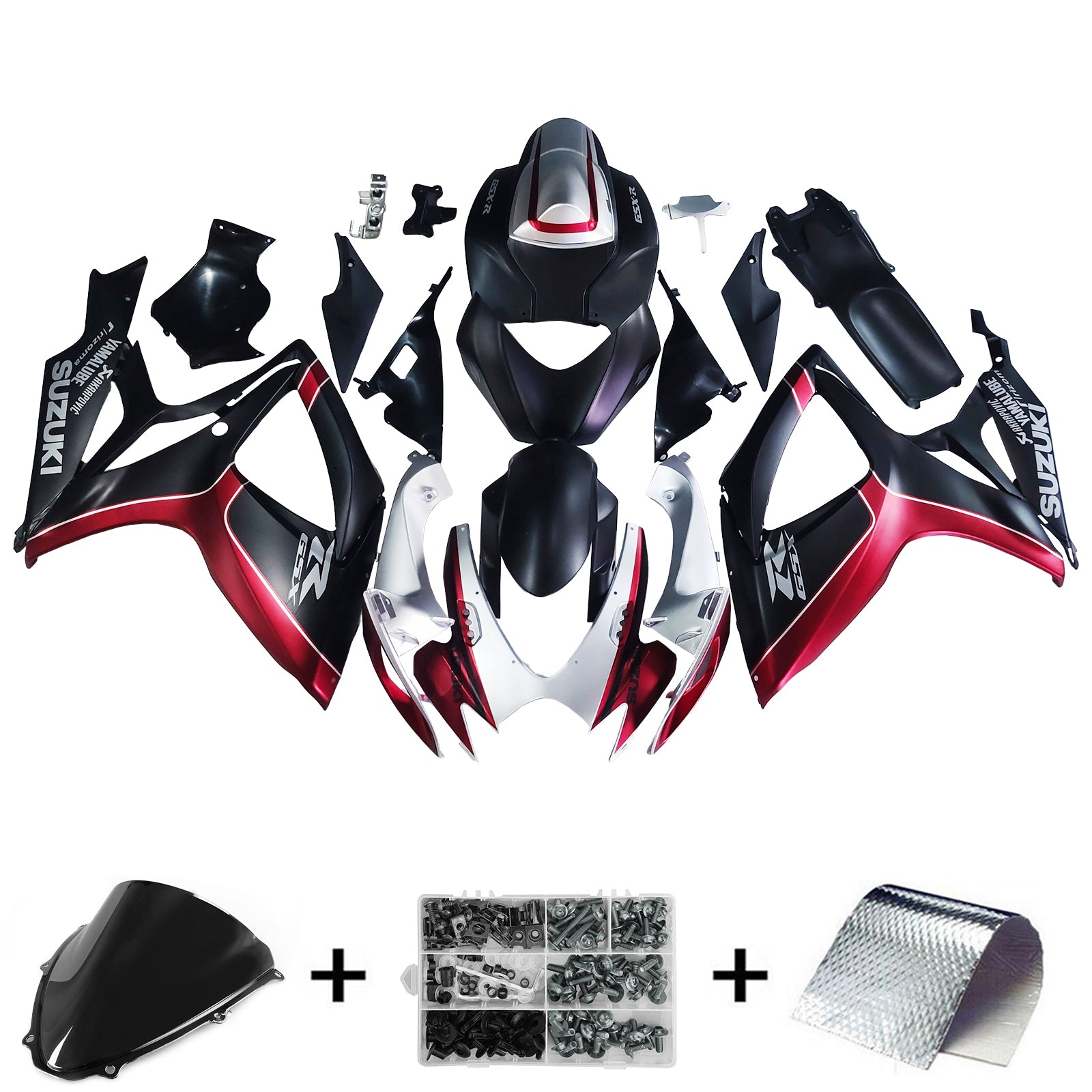 Amotopart 2006-2007 Suzuki GSXR 600/750 Matte Black&Red Fairing Kit