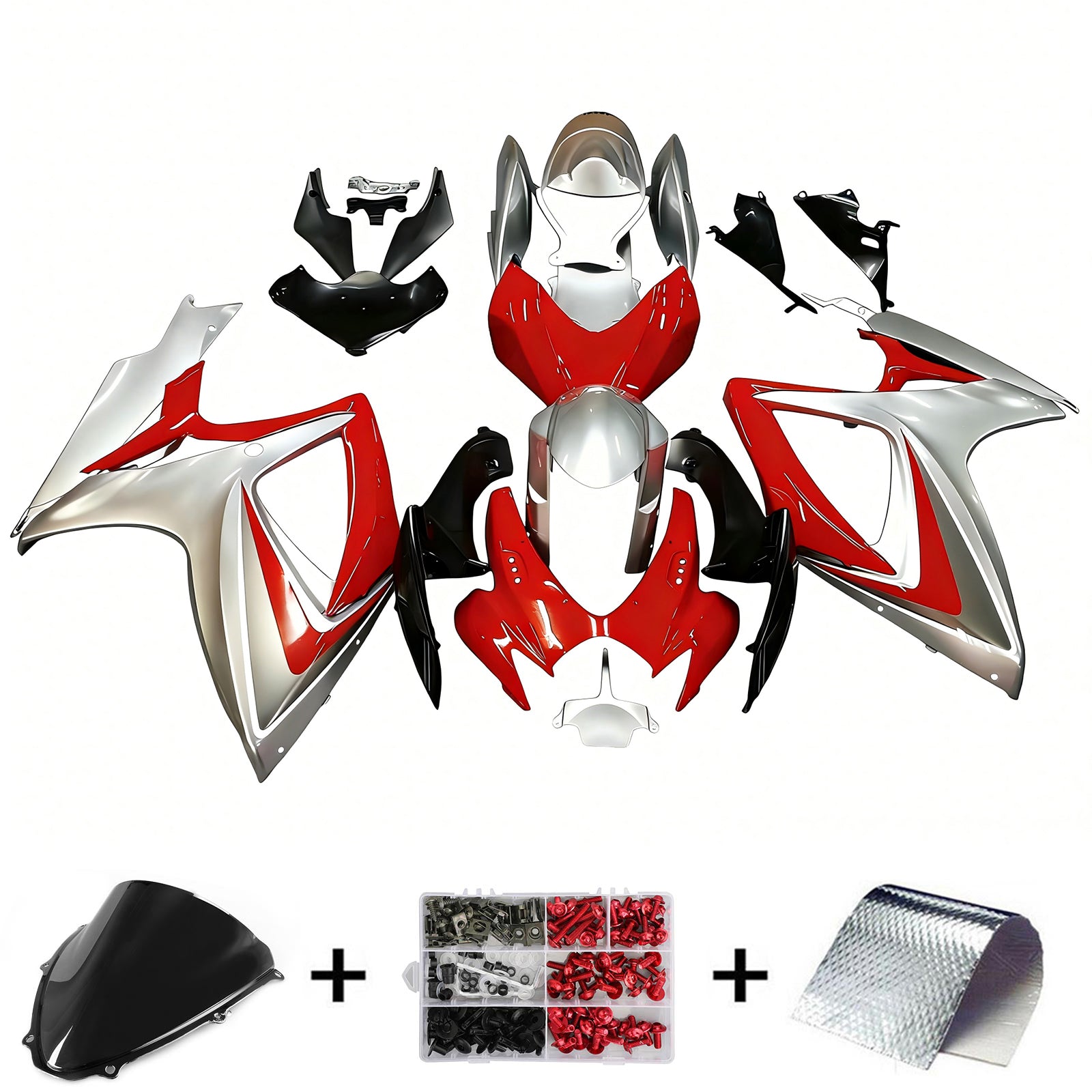 Amotopart 2006-2007 Suzuki GSXR 600/750 Argento e Kit carenatura rossa
