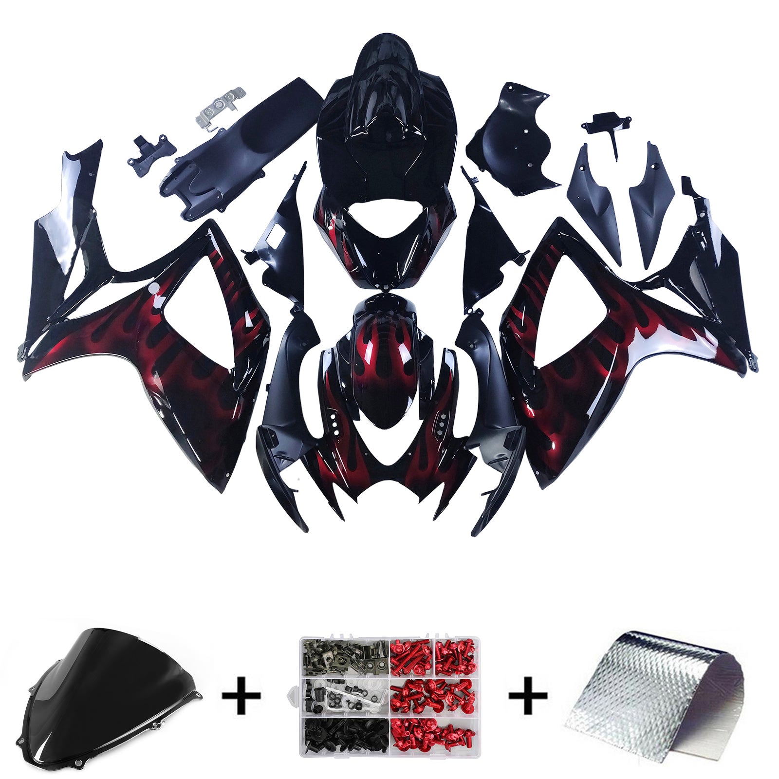 Amotopart 2006-2007 Suzuki GSXR 600/750 Black&Red Fire Fairing Kit
