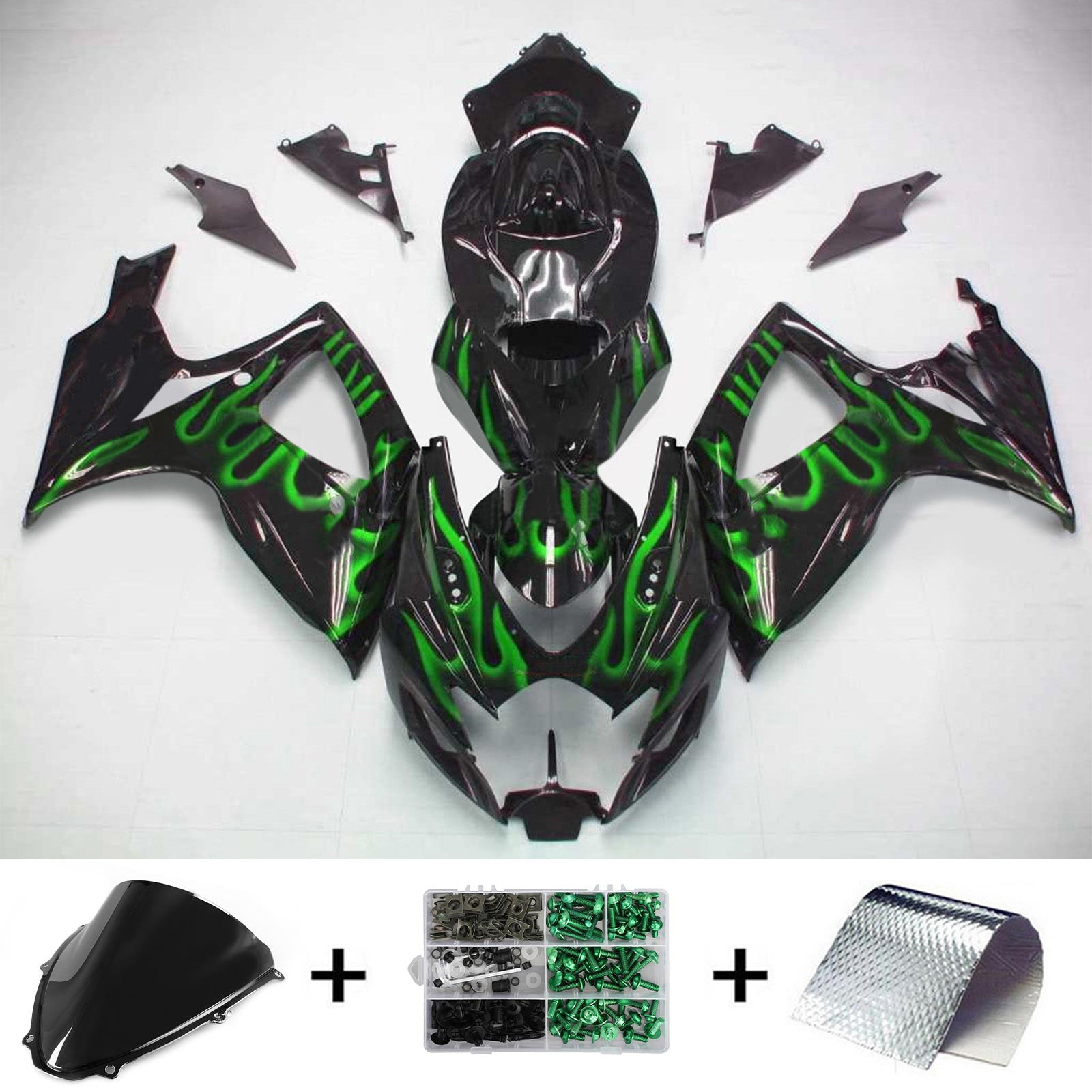 Amotopart 2006-2007 Suzuki GSXR 600/750 Black&Green FireFairing Kit