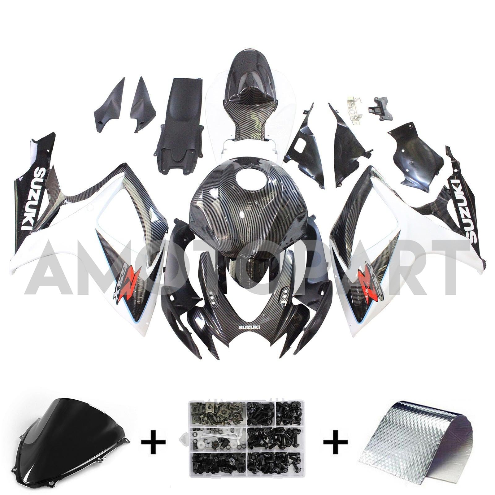 Amotopart 2006-2007 SUZUKI GSXR 600/750 K6 Carbon Fiber Black&White Fairing Kit