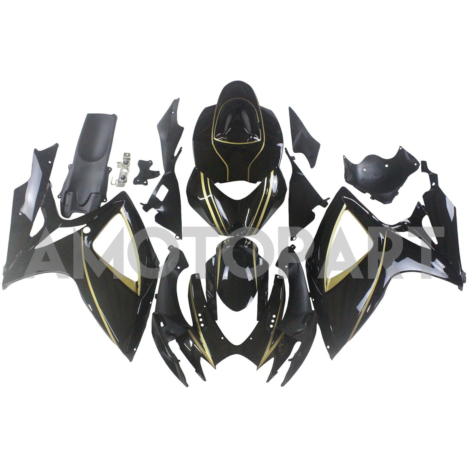 Amotopart 2006-2007 K6 GSXR 600/750 Suzuki Gloss Black with Gold Stripe Fairing kit