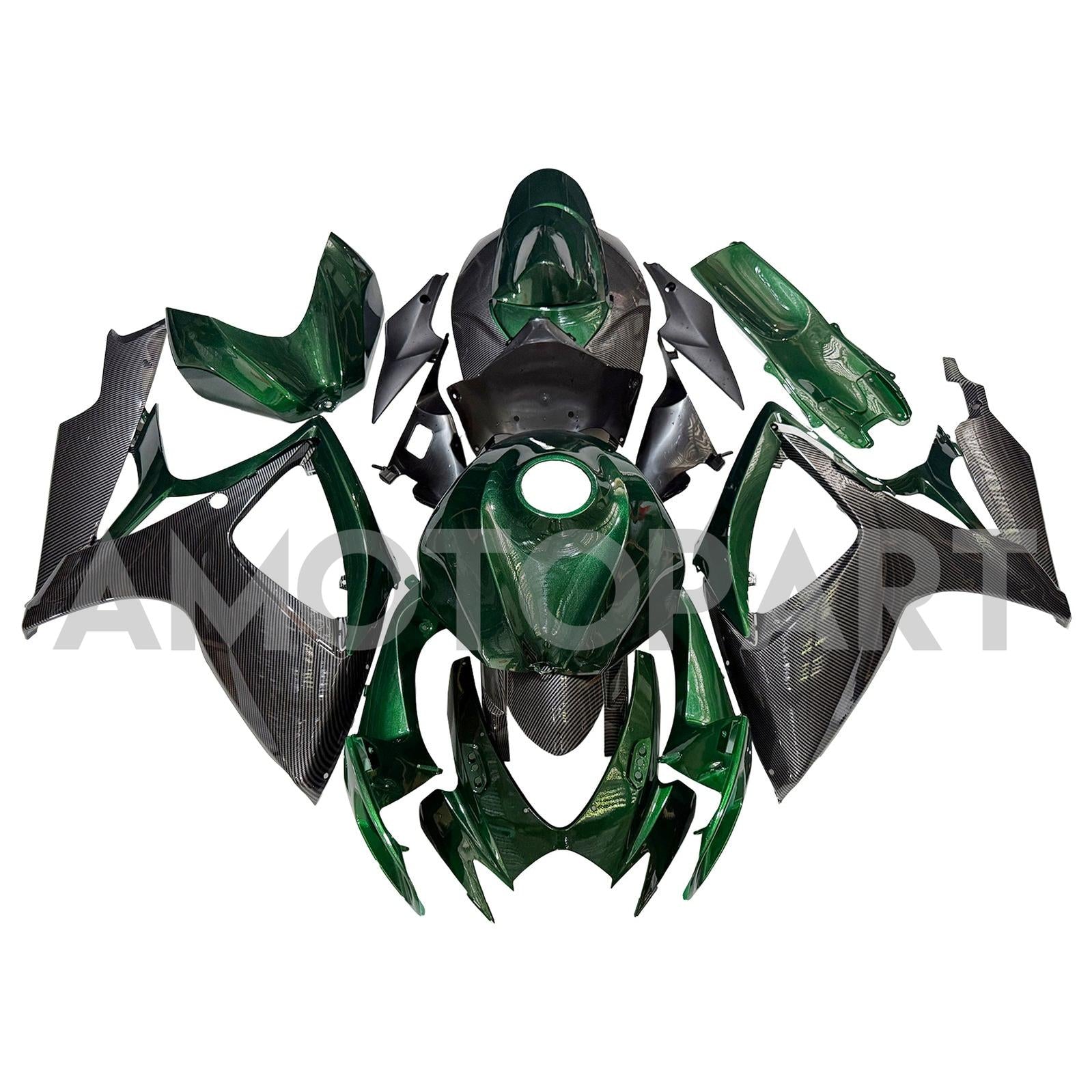 Amotopart 2006-2007 Suzuki GSXR 600/750 Dark Green & Carbon Fiber Fairing Kit