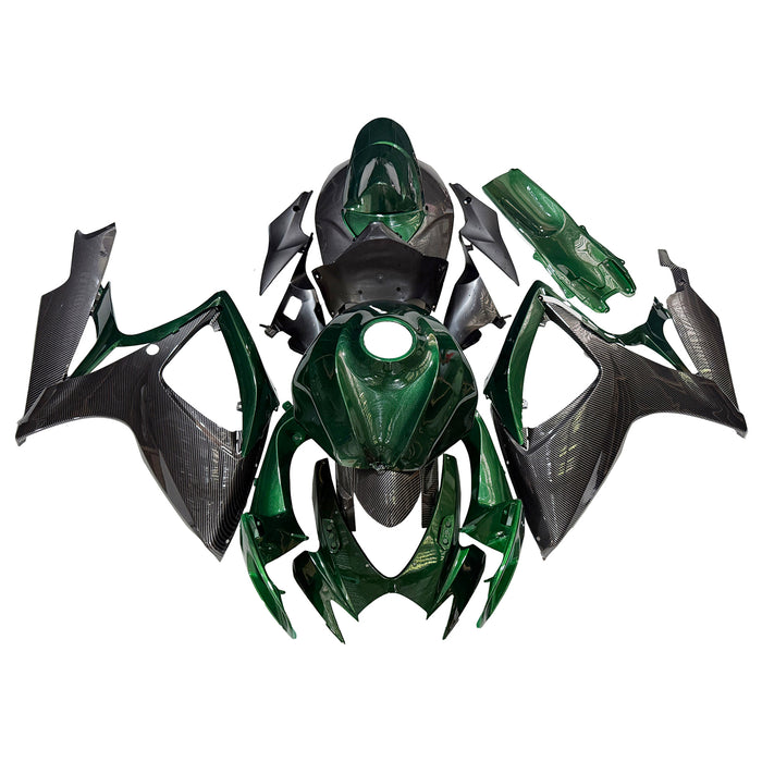 Amotopart 2006-2007 Suzuki GSXR 600/750 Dark Green & Carbon Fiber Fairing Kit