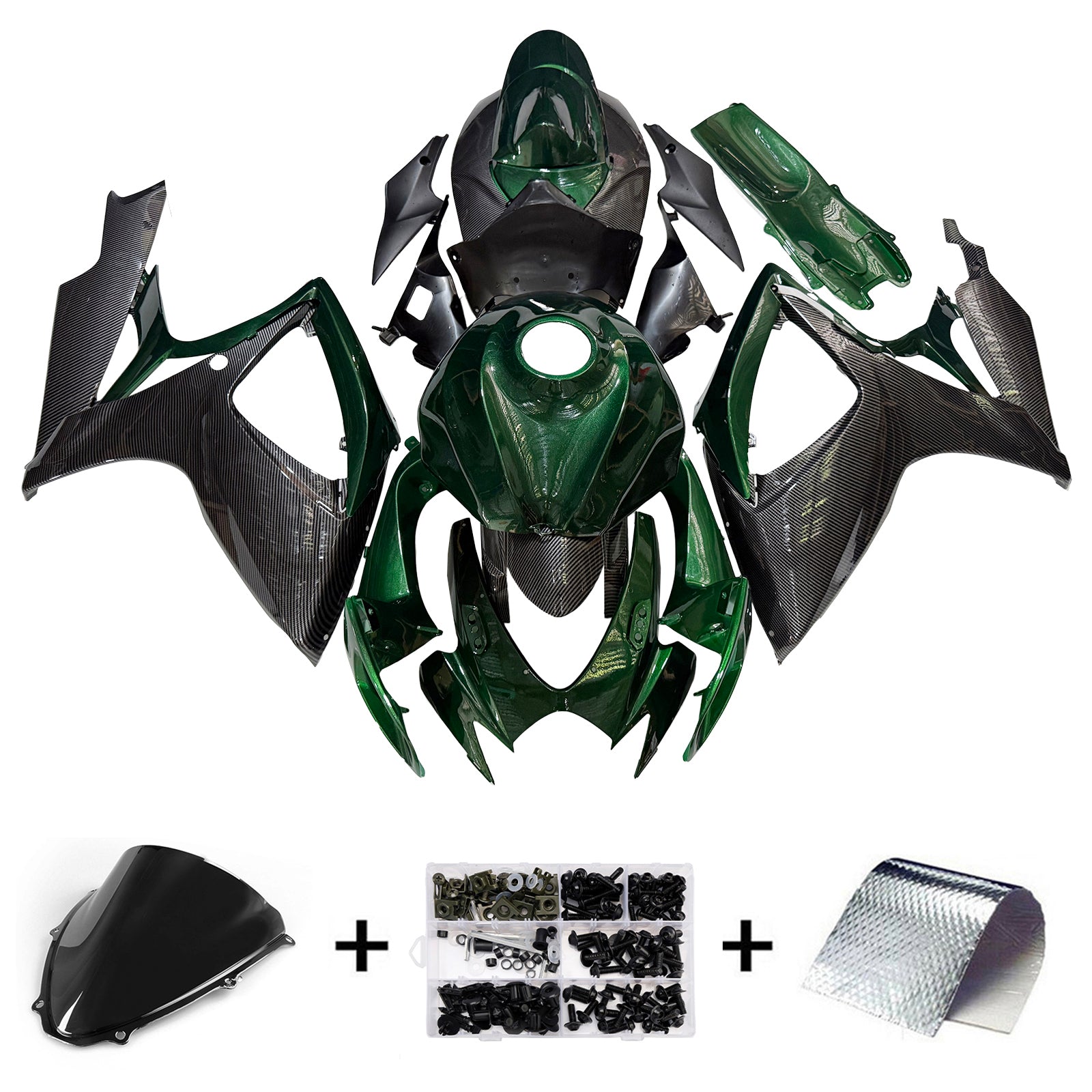 Amotopart 2006-2007 Suzuki GSXR 600/750 Dark Green & Carbon Fiber Fairing Kit