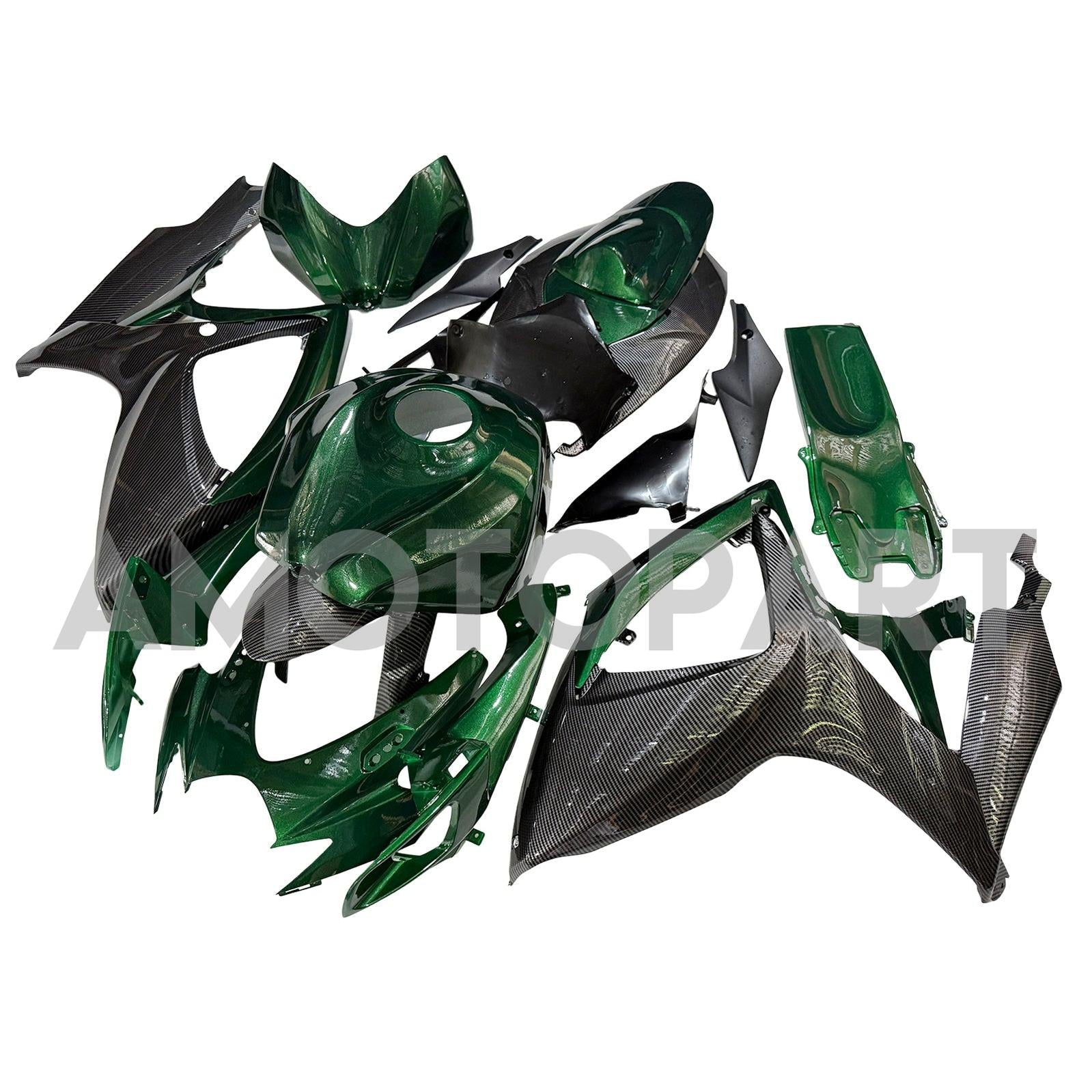 Amotopart 2006-2007 Suzuki GSXR 600/750 Dark Green & Carbon Fiber Fairing Kit