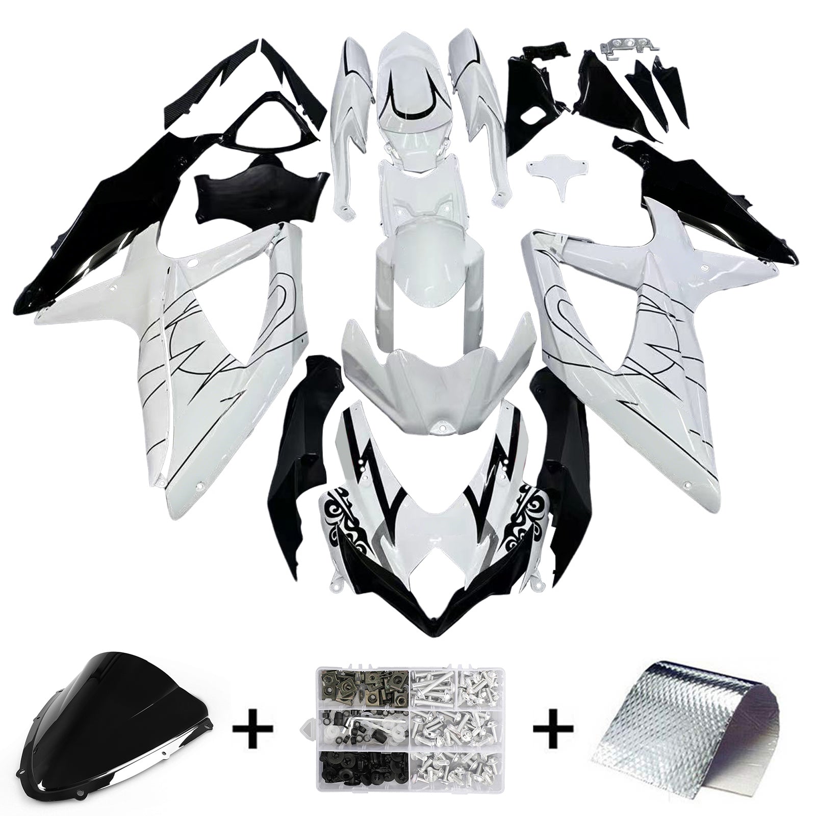 Amotopart 2008-2010 Suzuki GSXR 600/750 K8 Hvit med svart aksent Fairing Kit