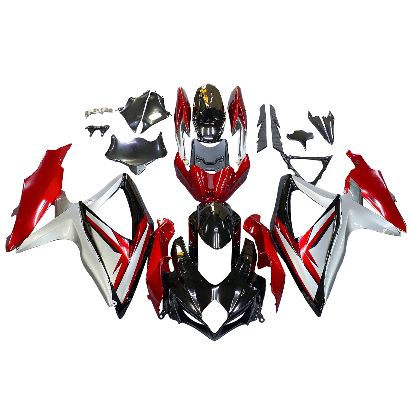 Amotopart 2008-2010 Suzuki GSXR600/750 Verkleidung G-Silber&Rotes Trikot