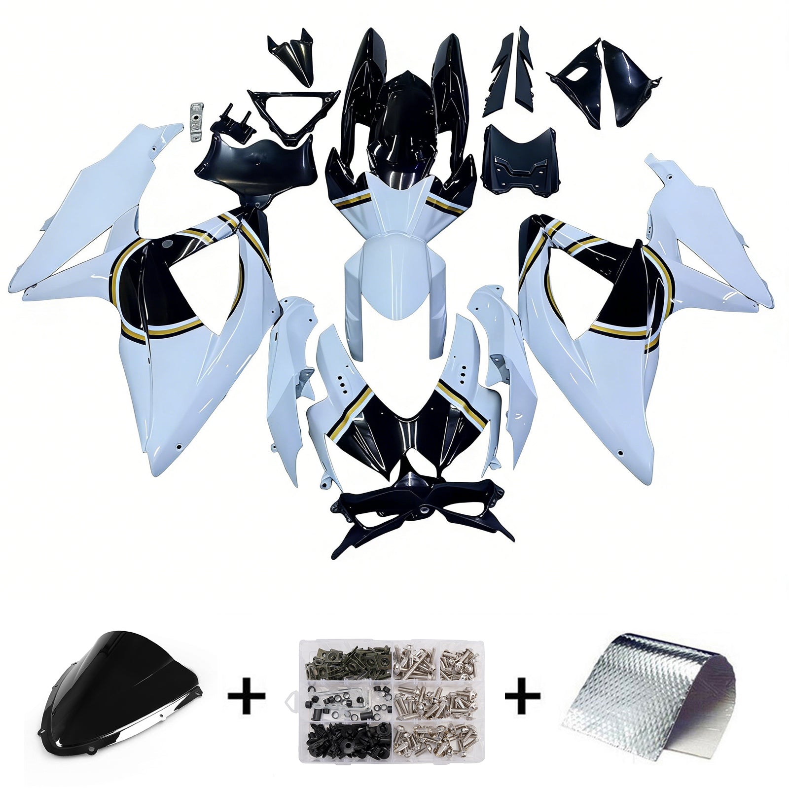 Amotopart 2008-2010 Suzuki GSXR 600/750 White Black Fairing Kit